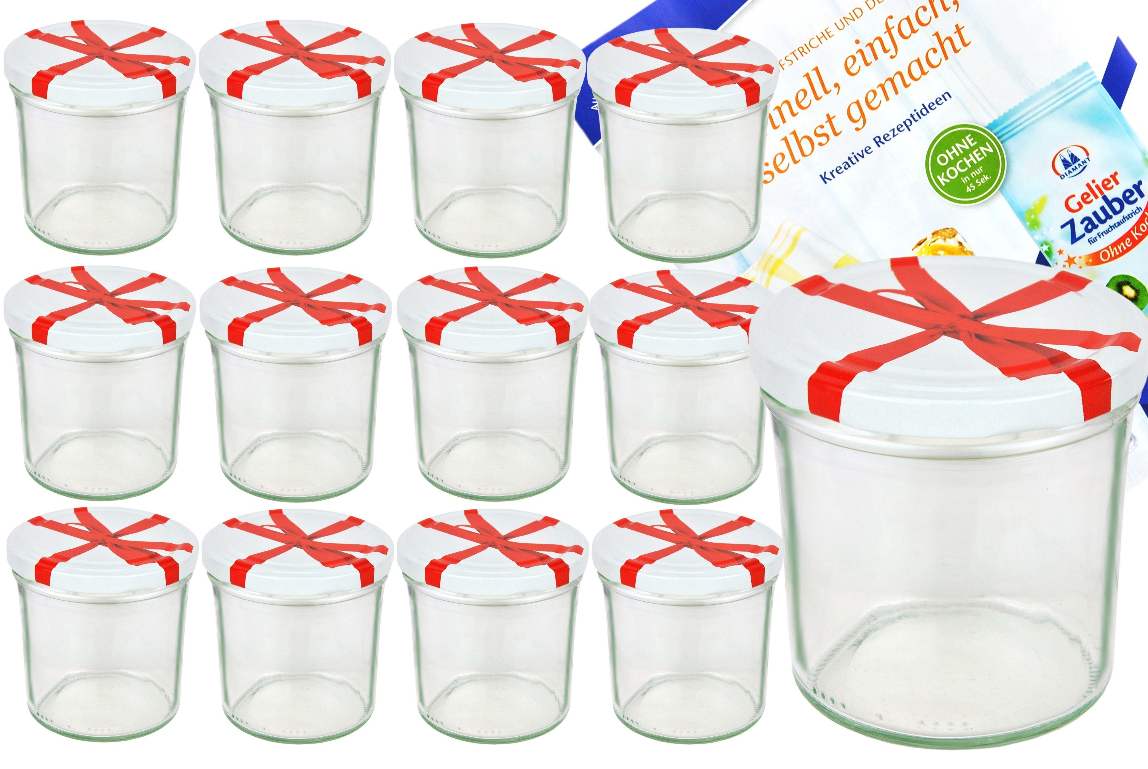 MamboCat Einmachglas 12er Set Sturzglas 350 ml To 82 Schleifendekor Deckel incl. Rezeptheft, Glas