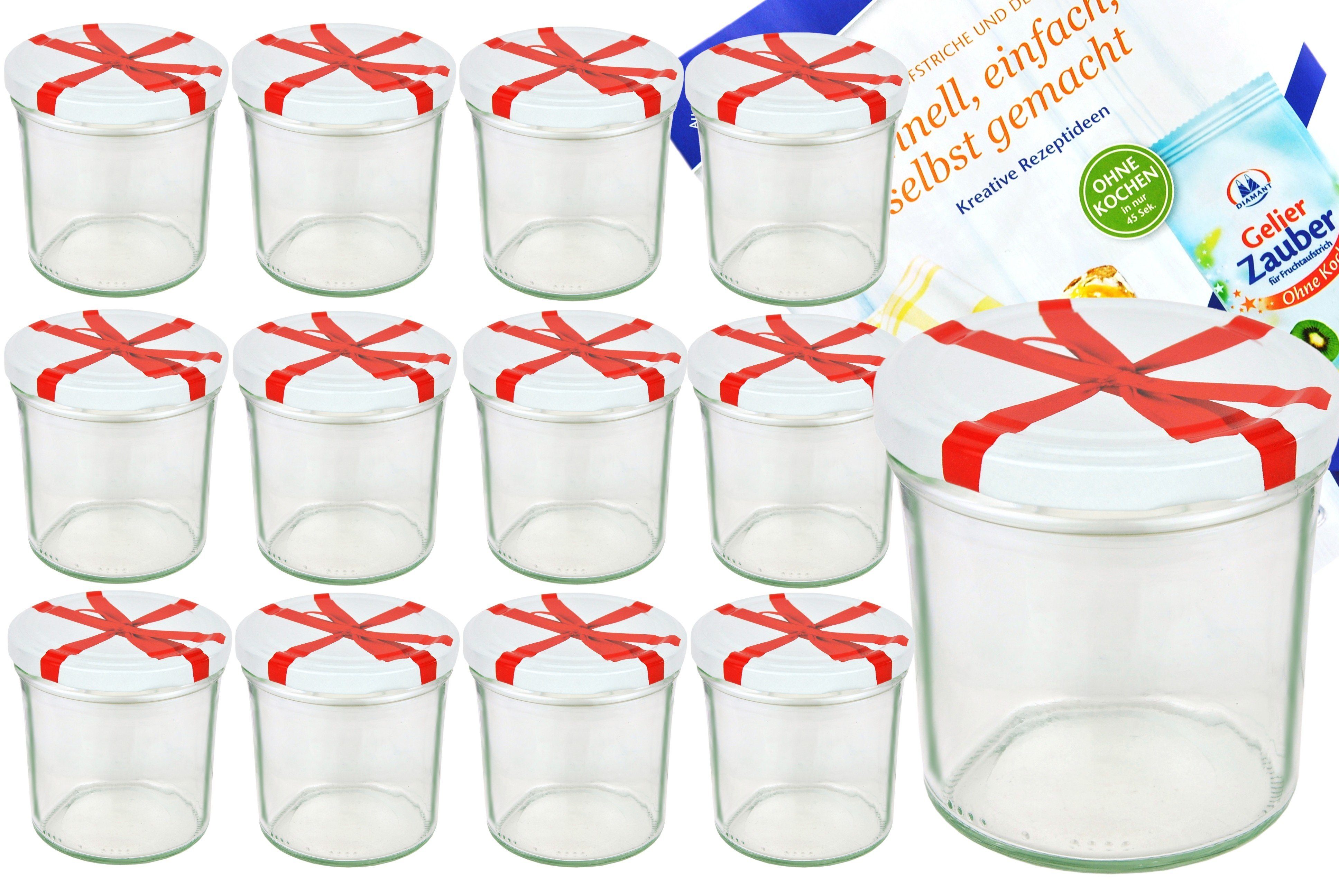 Einmachglas 12er Set Sturzglas 350 ml To 82 Schleifendekor Deckel incl. Rezeptheft