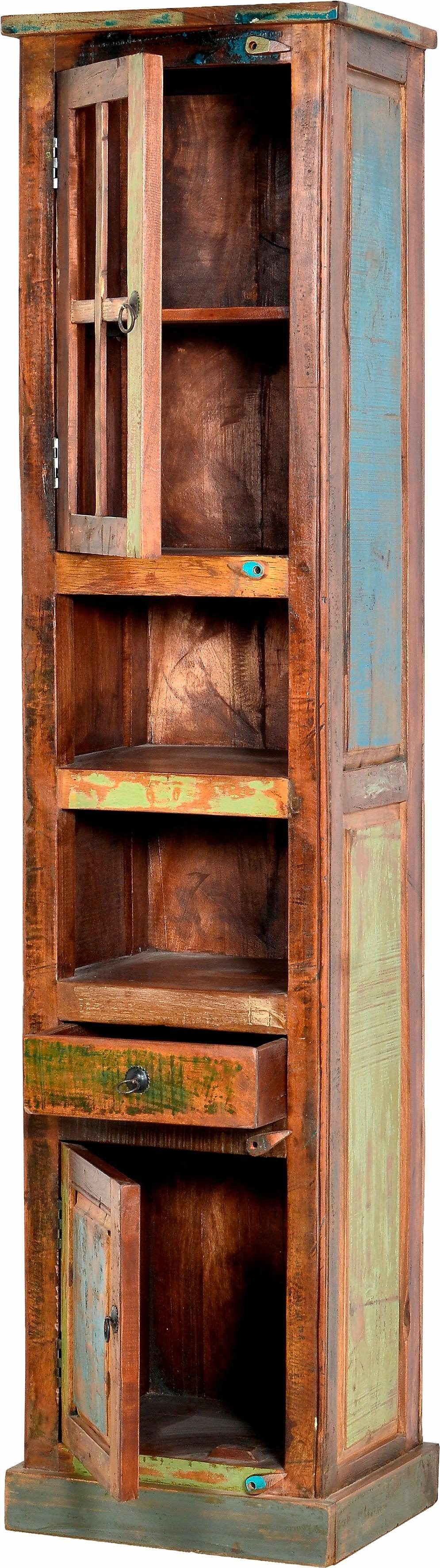 SIT Vitrine Riverboat, Hochschrank aus recyceltem Altholz mit Farbresten, Shabby Chic, Vintage