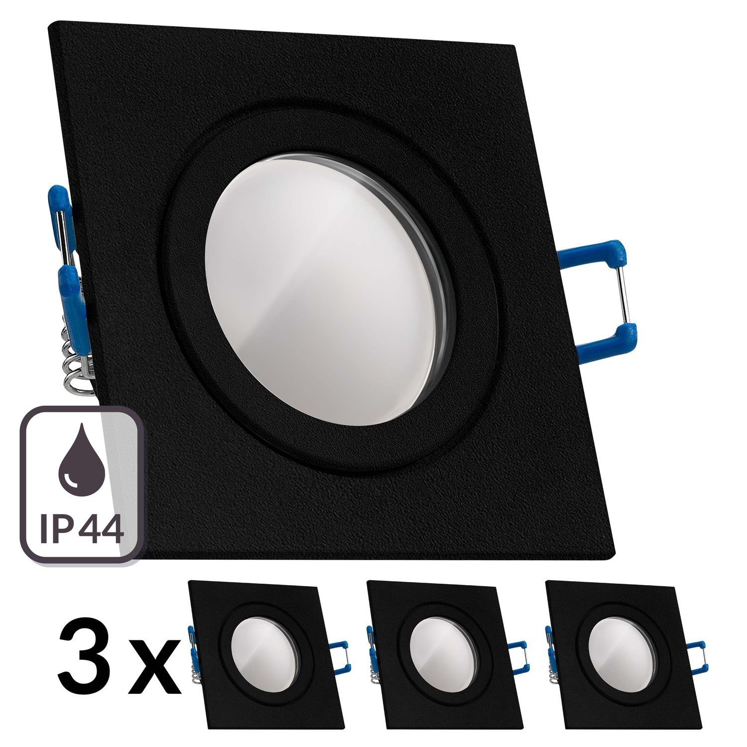 LEDANDO LED Einbaustrahler 3er IP44 LED Einbaustrahler Set GU10 in schwarz mit 5W LED von LEDANDO