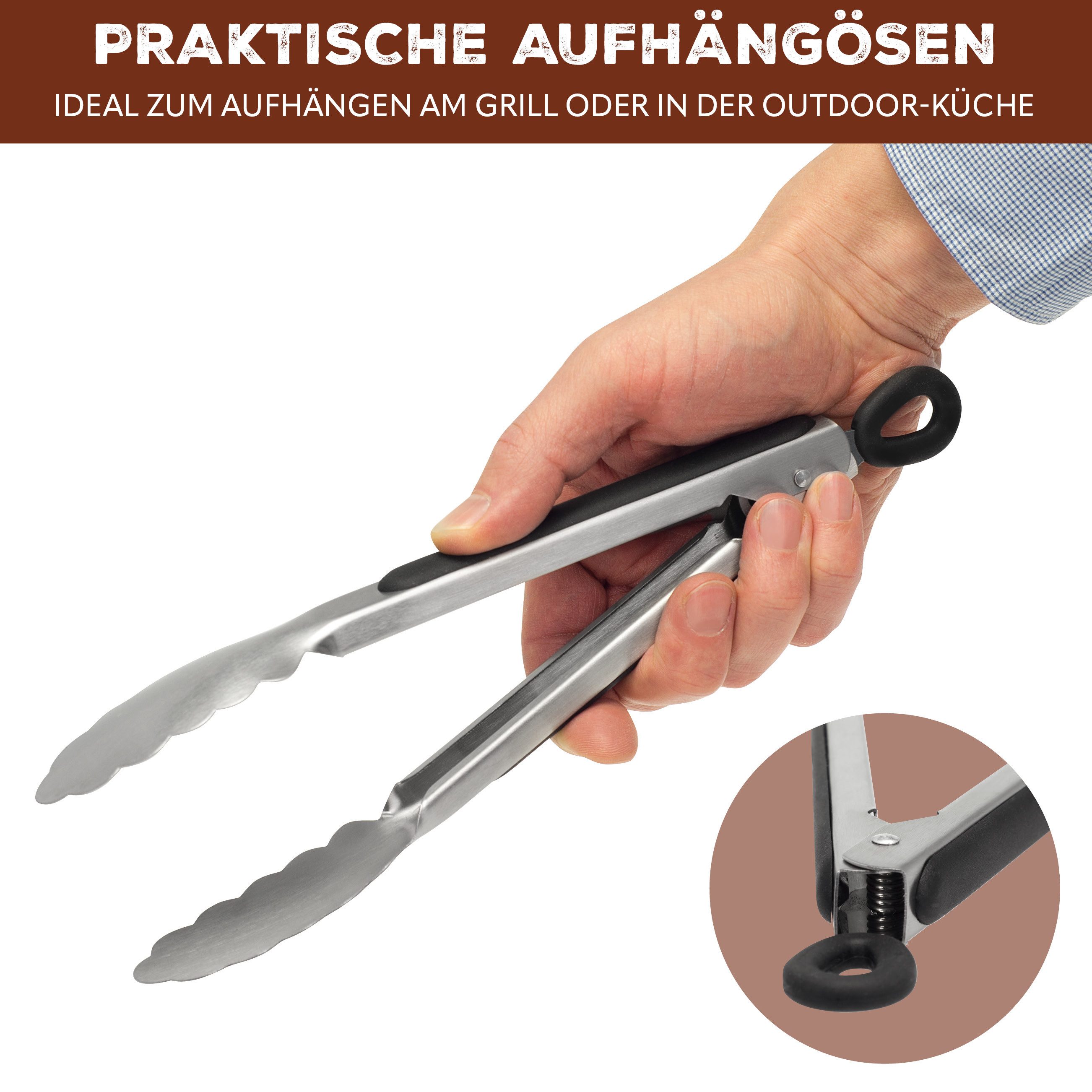 bremermann Grillzange Grillzangen 2er-Set, ca. 44,5 (XL) und 28 (S) cm Länge, Edelstahl, mit Feststellmechanismus – Bild 5 von 5