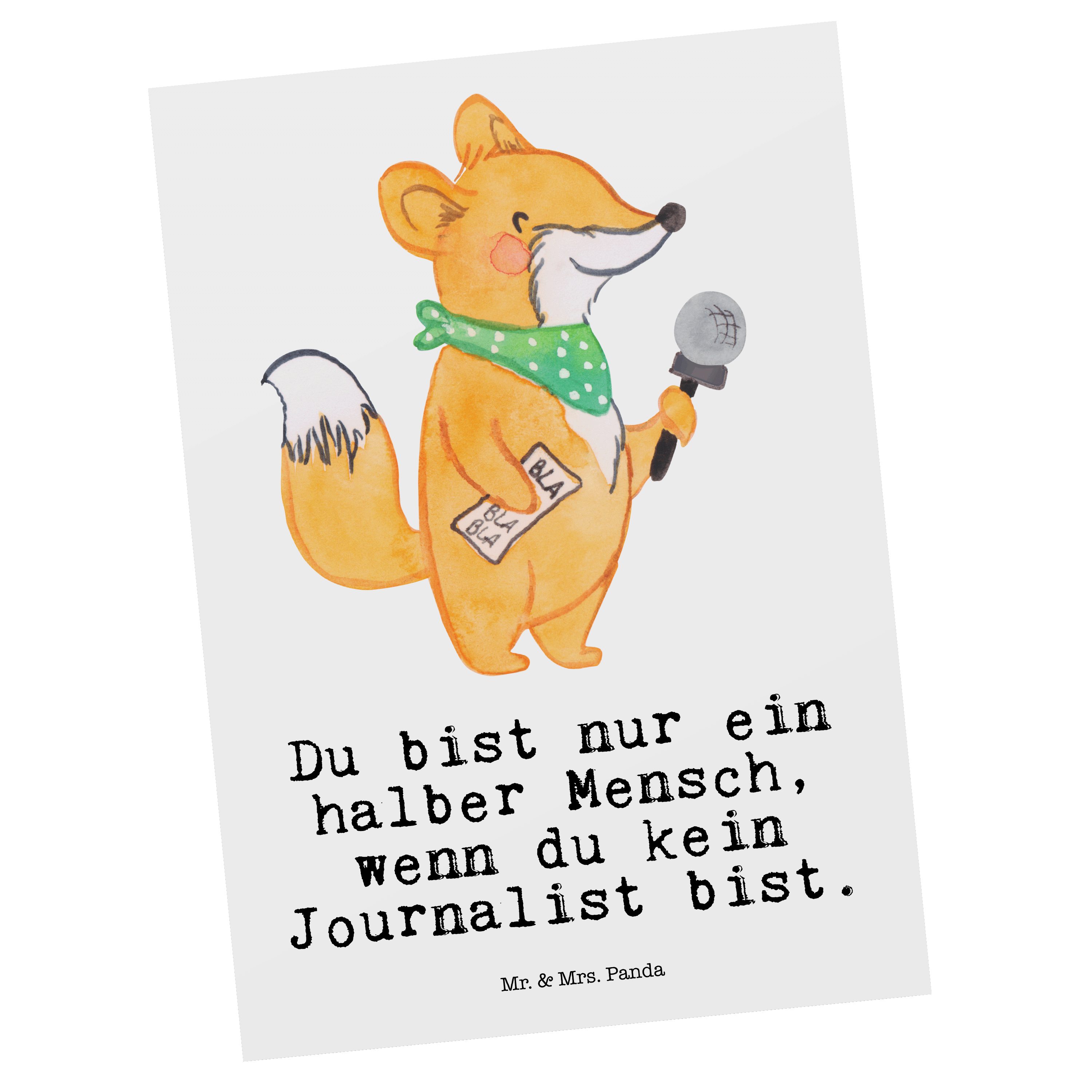 Mr. & Mrs. Panda Postkarte Journalist mit Herz - Weiß - Geschenk, Schenken, Rente, Studium, Repo