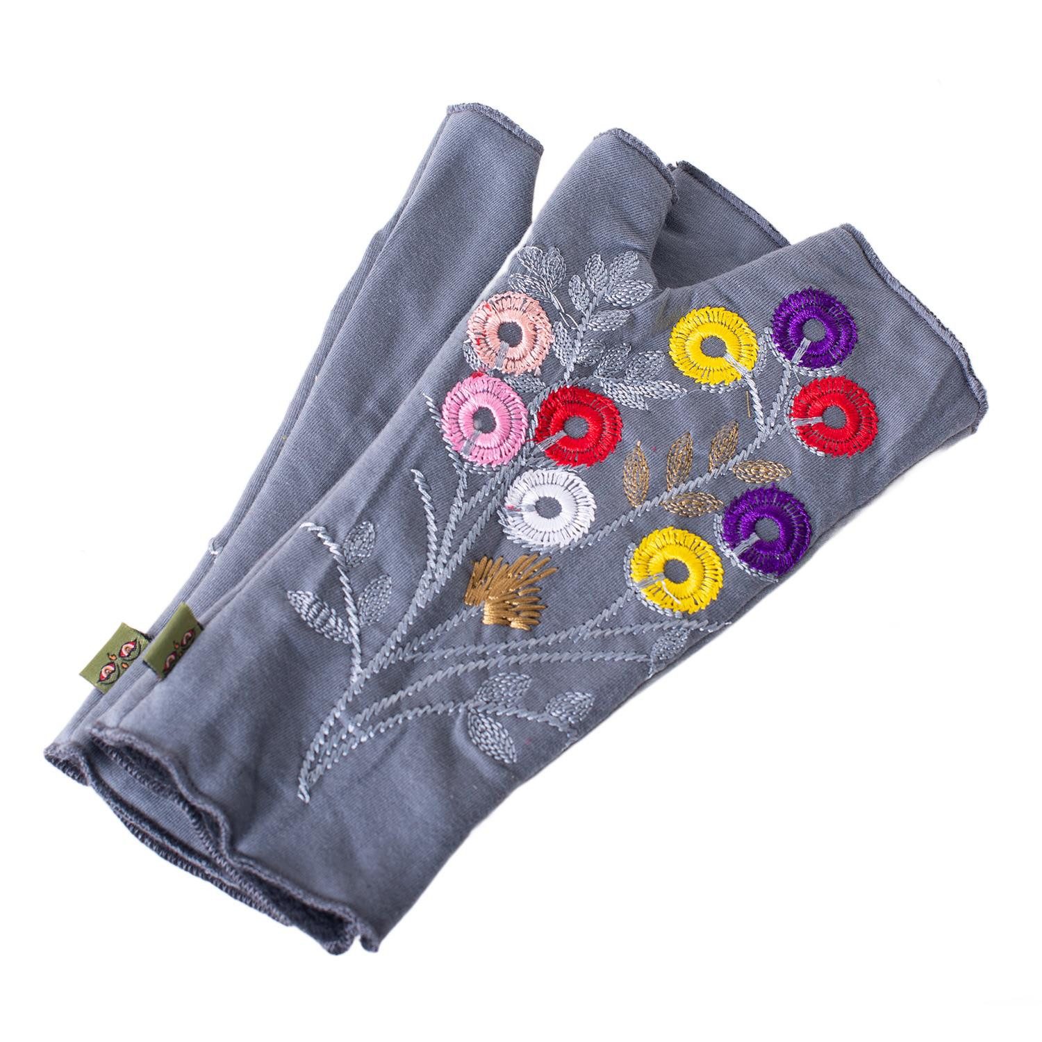 Vishes Armstulpen Warme Handstulpen mit Blumenstickerei, außen Baumwolle, innen Fleece Alternative Bekleidung, Ethno, Hippie, Retro Style