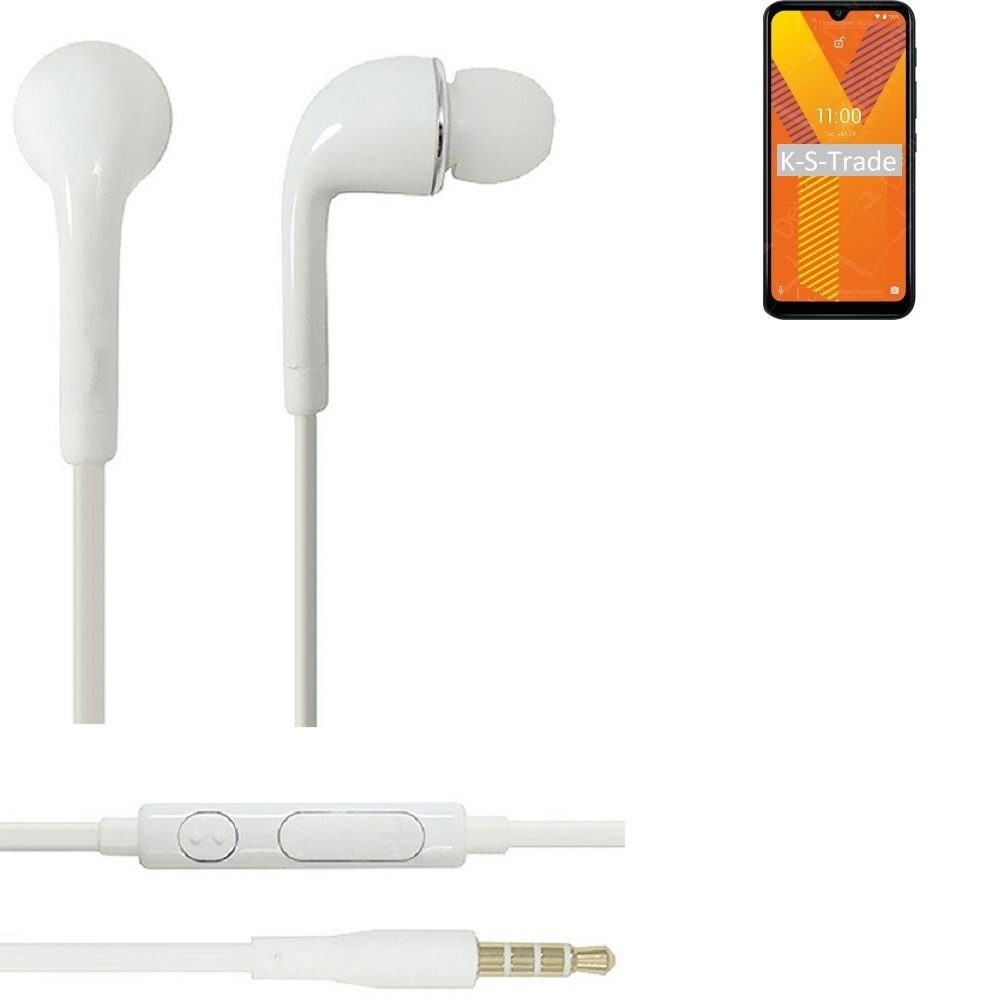 K-S-Trade für Wiko Y62 In-Ear-Kopfhörer (Kopfhörer Headset mit Mikrofon u Lautstärkeregler weiß 3,5mm)