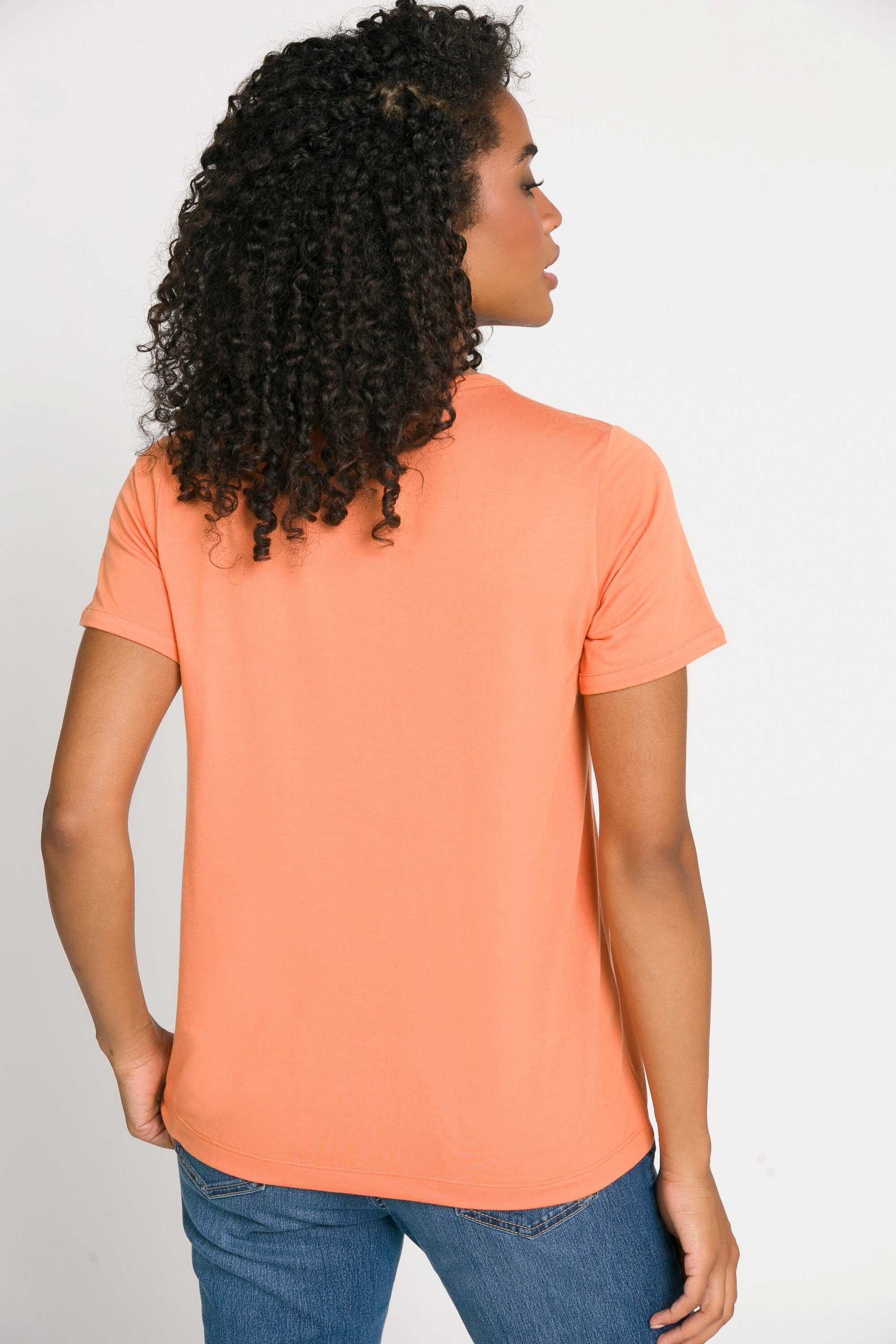 Gina Laura Rundhalsshirt T-Shirt Identity Passform weite V-Ausschnitt rot