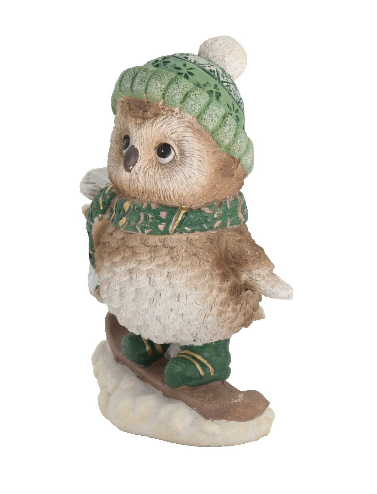 Kaufhaus le petit Tierfigur Deko Eule mit Snowboard Vogel Figur Skulptur Schneeeule Schleiereule, Uhu Kauz Dekofigur Dekoskulptur Dekoobjekt aus Polyresin (Kunststein)