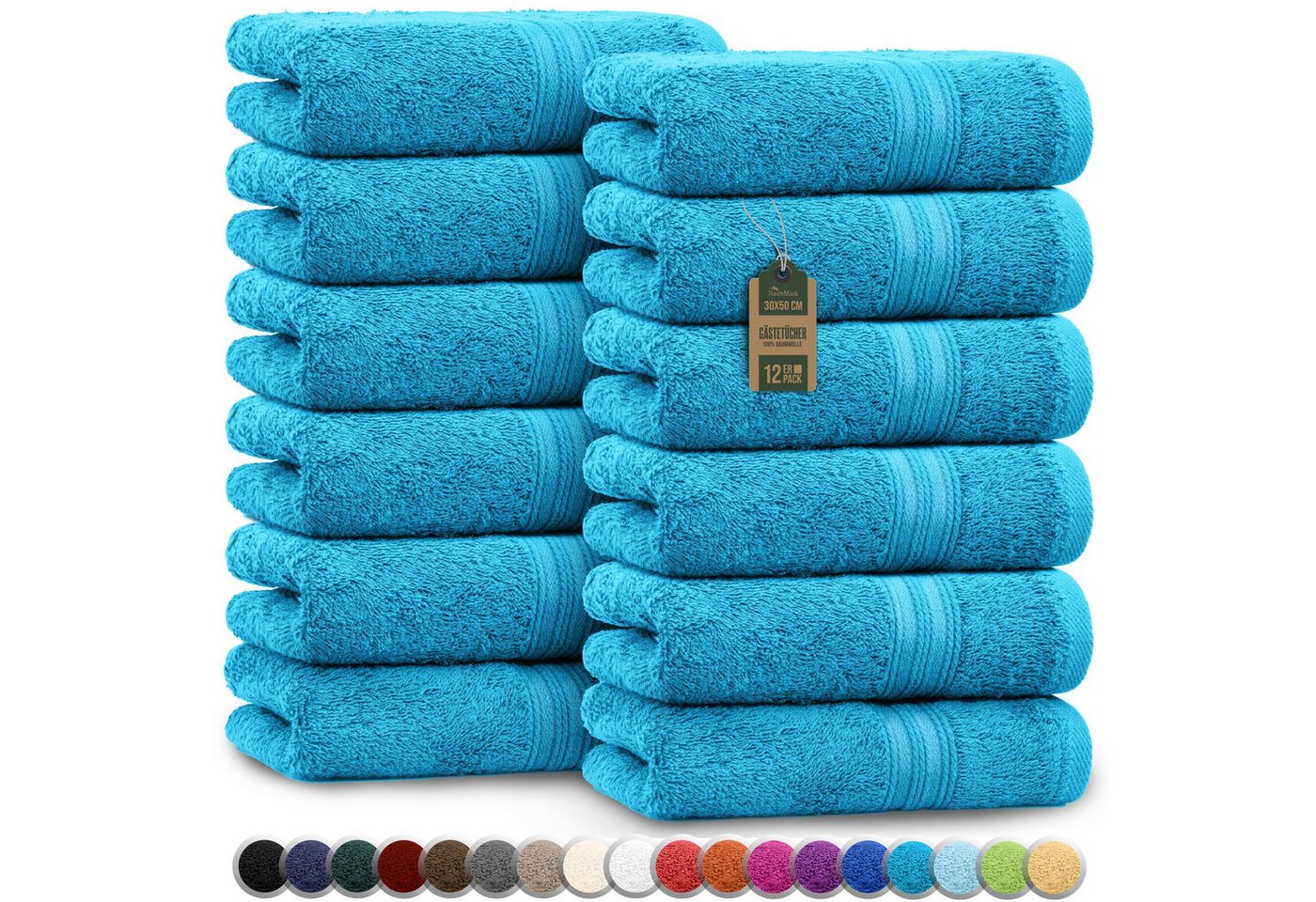 NatureMark Gästehandtuch Gästetuch 500gsm, 100% Baumwolle (12-St), Gästehandtuch Premium Qualität, 30x50cm, Türkis
