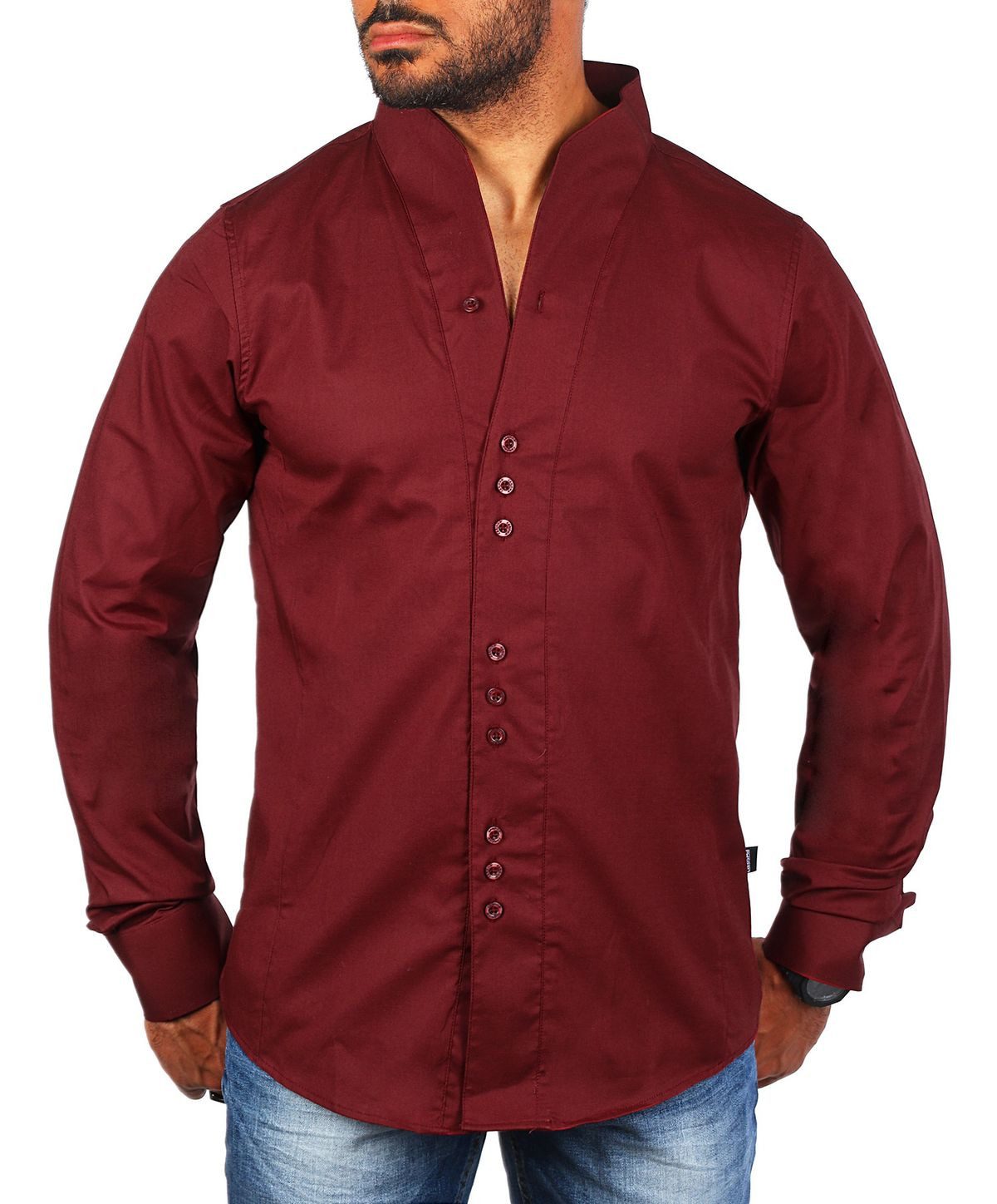 Langarmhemd Herren langarm Stehkragen Hemd H-902-regular fit
