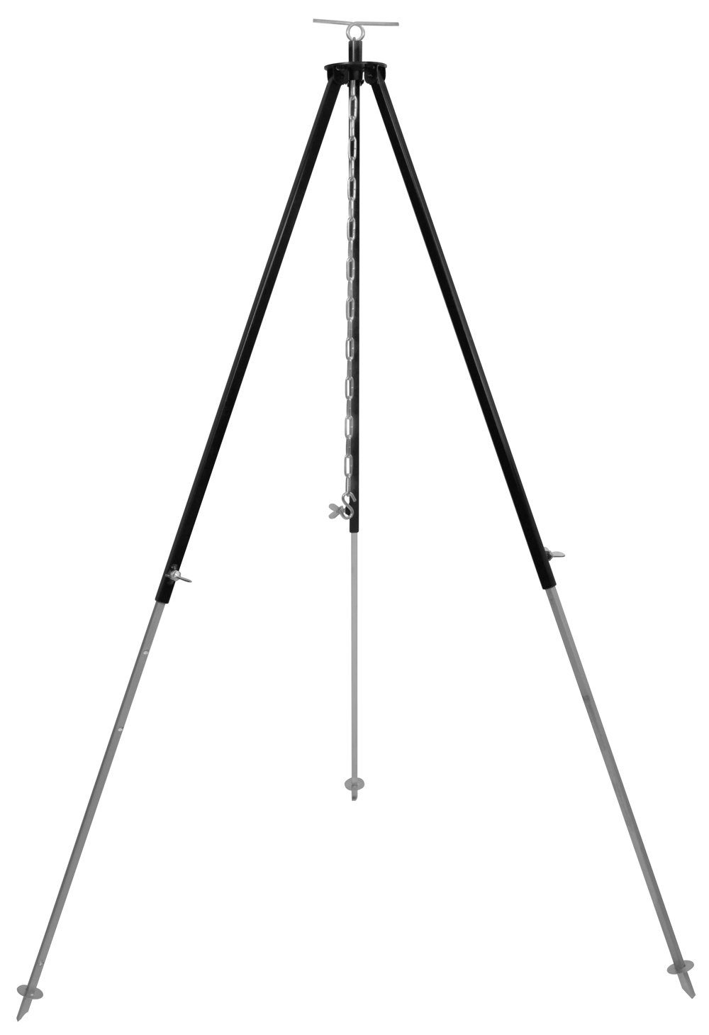 Grillplanet Schwenkgrill Gulaschkessel Schwenkgrill Dreibein 180cm Kettenhöhenverstellung, Spar-Set, 25 x 35 cm Kochlöffel, manuelle Kettenhöhenverstellung