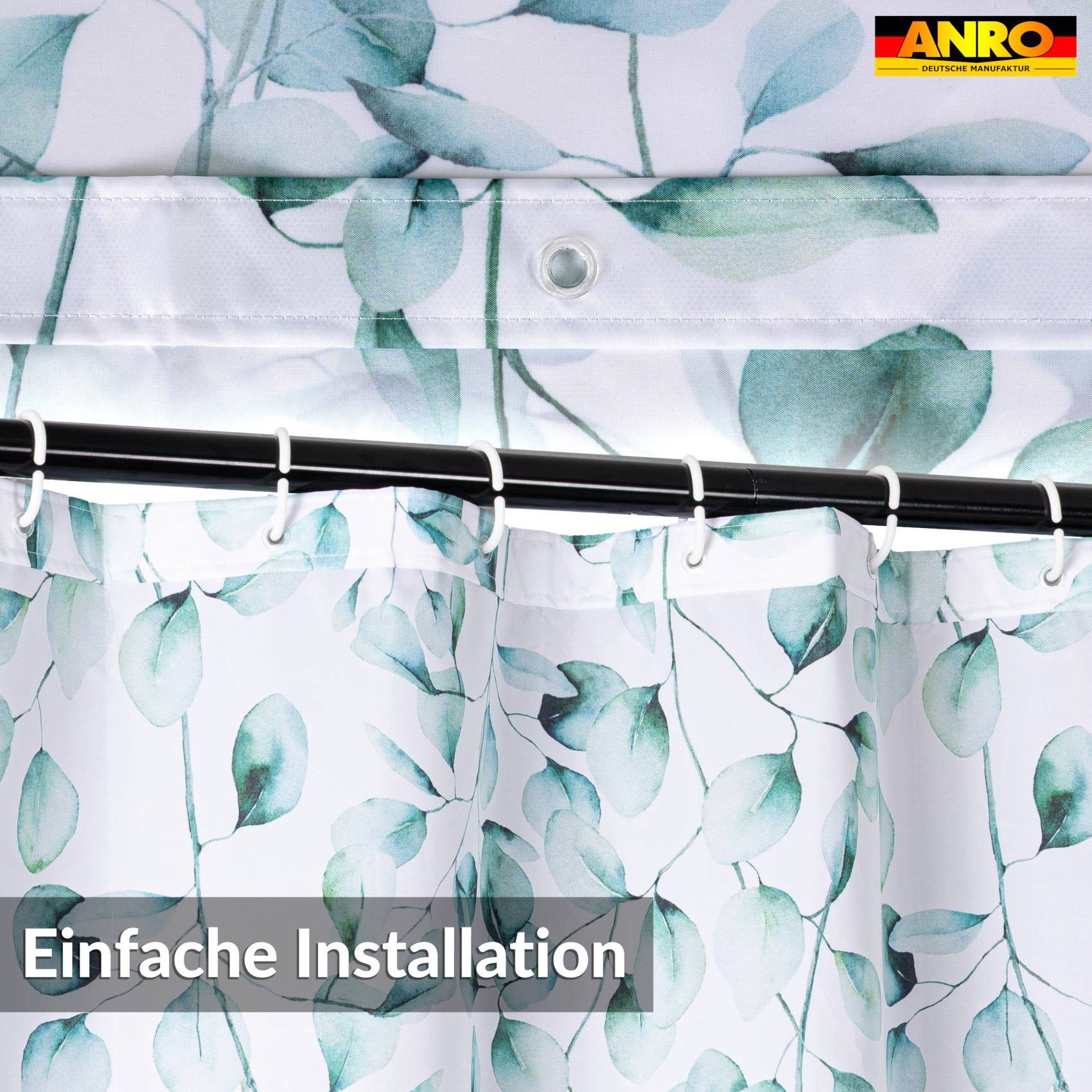 ANRO Duschvorhang FASTY Blätter Anti-Schimmel Polyester Badewanne Vorhang Breite 120 cm (Packung, 1-tlg., Duschvorhang inkl. Aufhängeringe), robuster Vorhang Stangenaufhängung 120x200cm Blätter Aquarell Grün