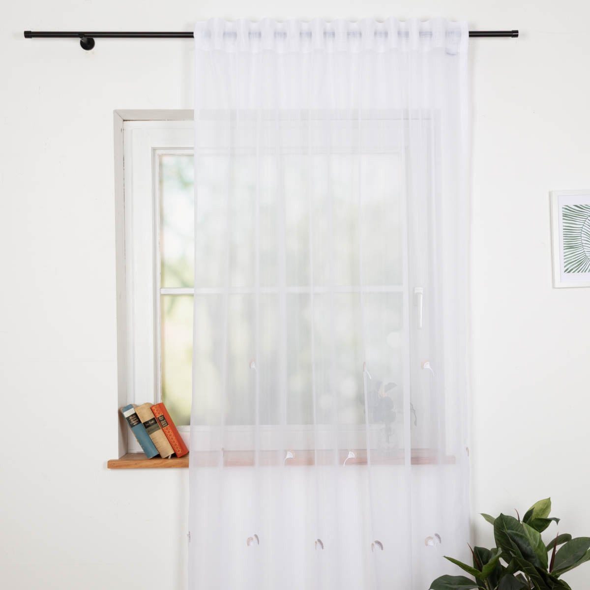 SCHÖNER LEBEN. Stoff Gardinenstoff Meterware Voile Stickerei Fransen Blumen grau 280cm, pflegeleicht,bestickt,überbreit