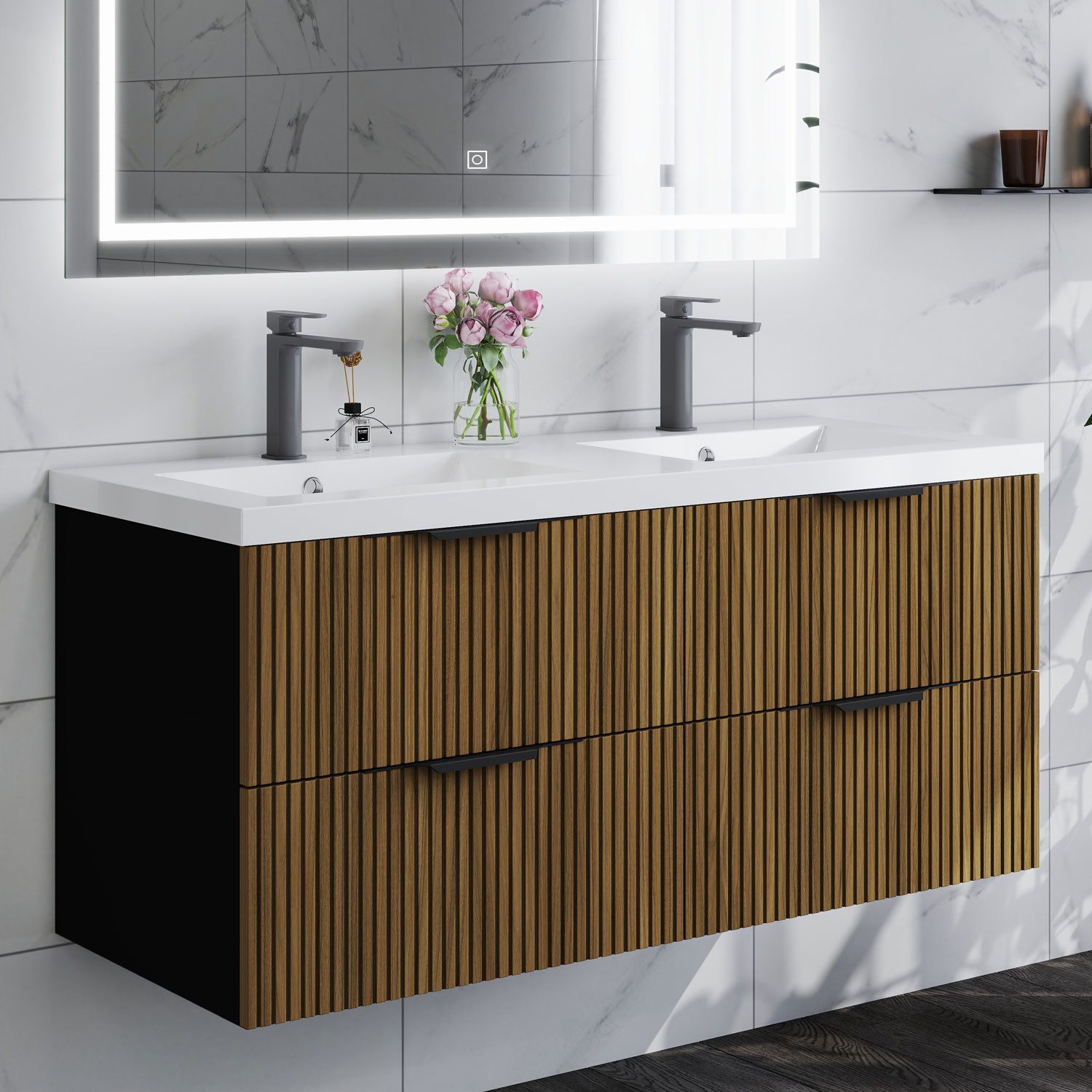 duschspa Waschtisch Waschbecken mit Unterschrank Badmöbel Set Hängeschrank, mit Griffe, 50/60/80/100/120 cm