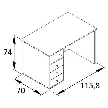 Lomadox Schlafzimmer-Set SARNY-80, (Spar-Set, 3-St), Schreibtisch Schubladenkommode modern in anthrazit
