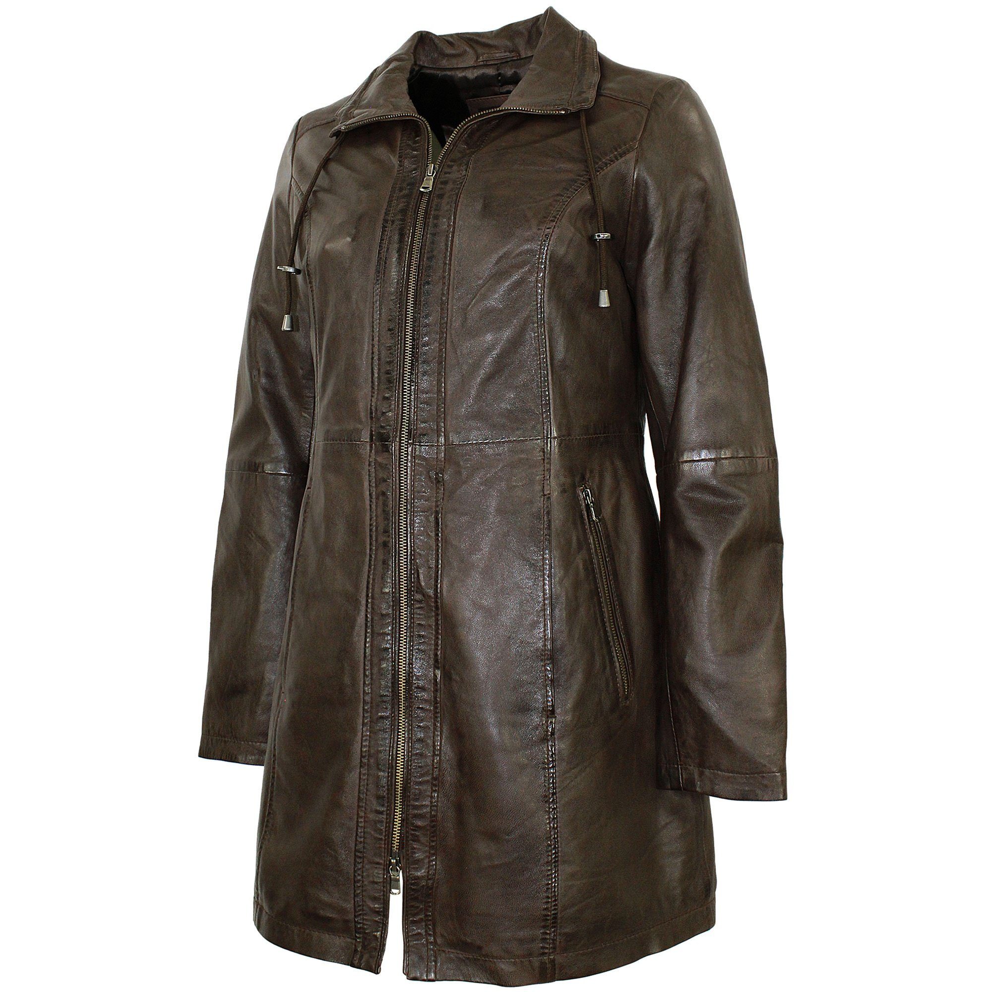 Jilani Lederjacke Jilani - Damen Ledermantel Longjacke Lammnappa dunkelbrau günstig online kaufen