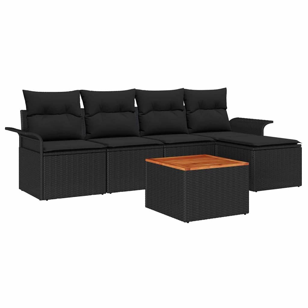 vidaXL Loungesofa Garten-Sofa-Set mit Kissen mit Speicher 6 pcs Schwarz, 6 Teile
