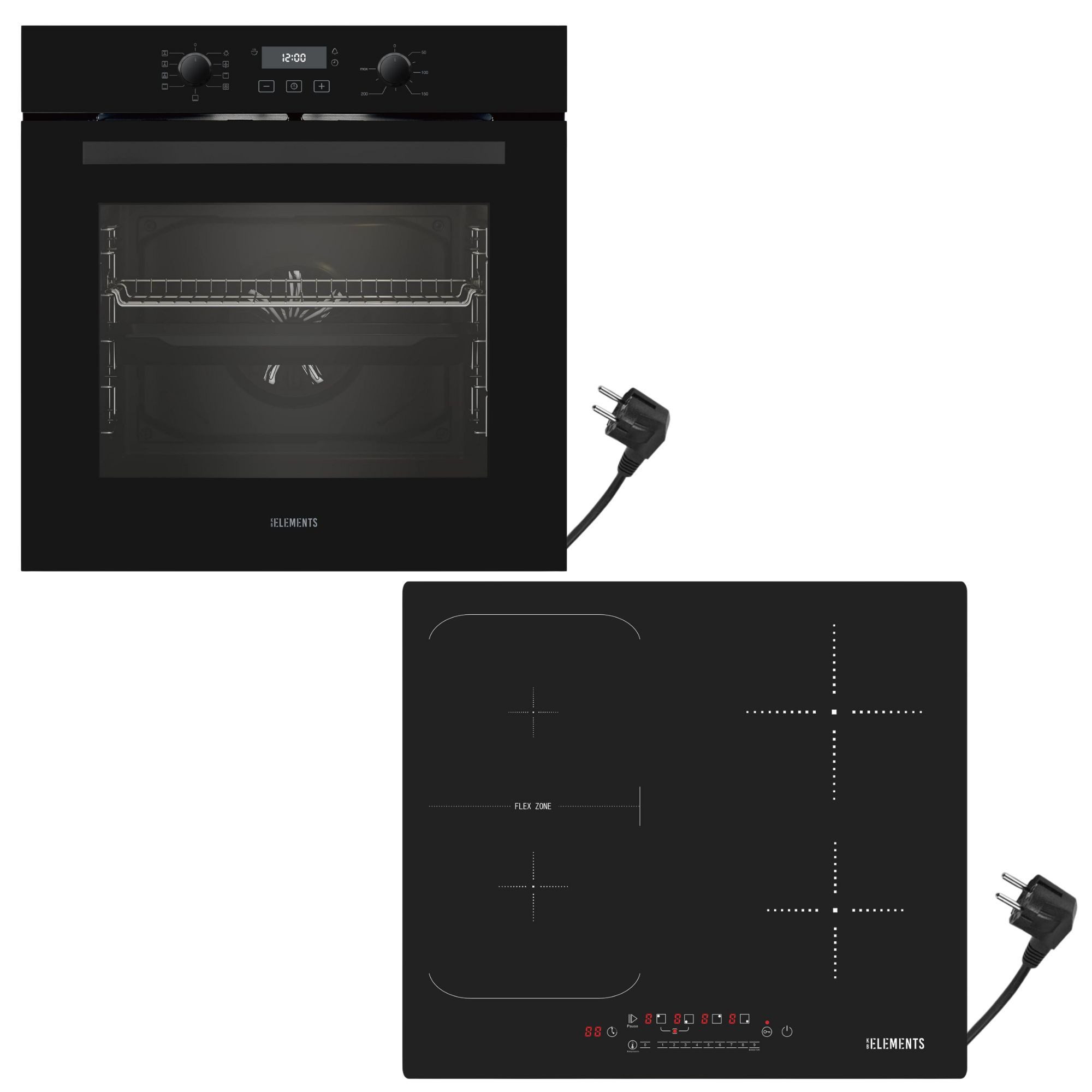 KB Elements Induktions Herd-Set KB-ELEMENTS Herdset Backofen 60cm, Induktionskochfeld mit Stecker 60cm, Aqua Clean, Circle Fan Heater, Einfache Installation