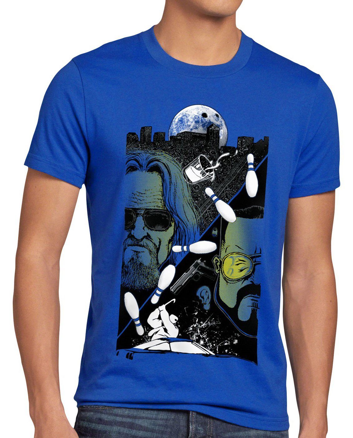style3 Print-Shirt Herren T-Shirt The Dude lebowski bowling bowler big Jeff Bridges john goodman blau