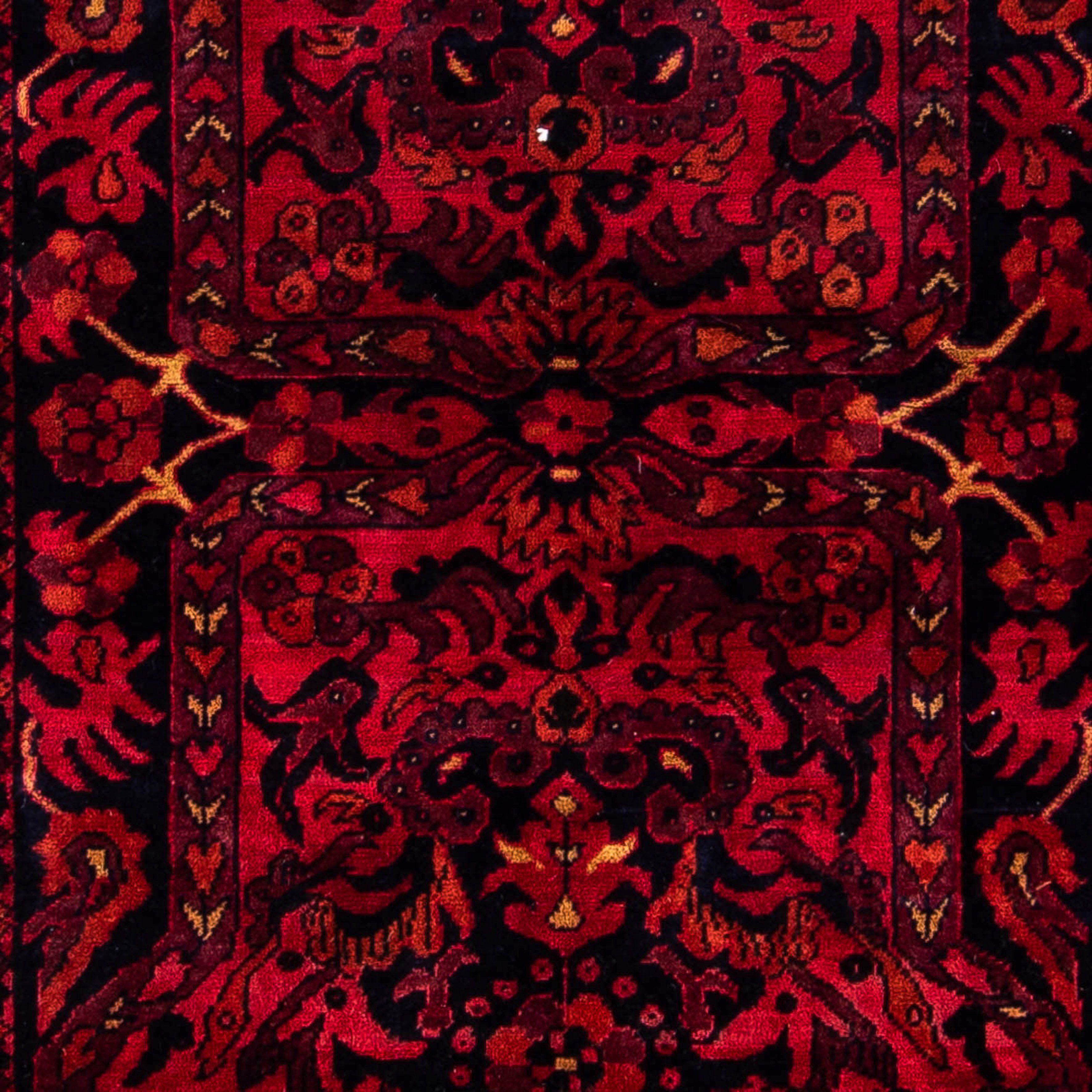Orientteppich Afghan - Kunduz - Zertifikat mit rechteckig, - 102 Höhe: cm Wohnzimmer, Einzelstück morgenland, x Handgeknüpft, 7 mm, dunkelrot, 203