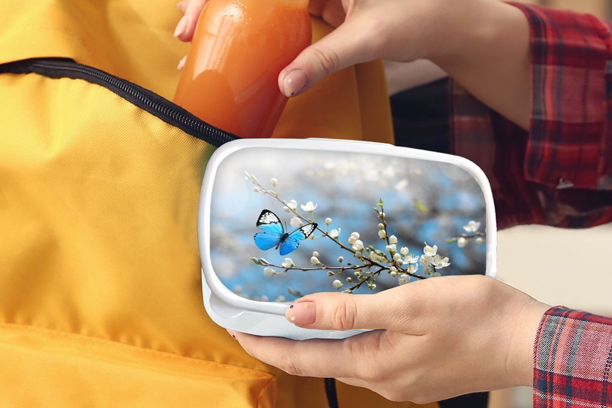 MuchoWow Lunchbox Sakura - für Jungs Kunststoff, Brotbox Schmetterling und Erwachsene, Mädchen für und weiß (2-tlg), Brotdose, Frühling, - Kinder