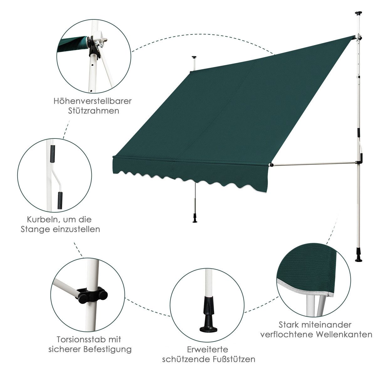 KOMFOTTEU Klemmmarkise Balkonmarkise Sonnenschutz ohne Bohren, 300 cm