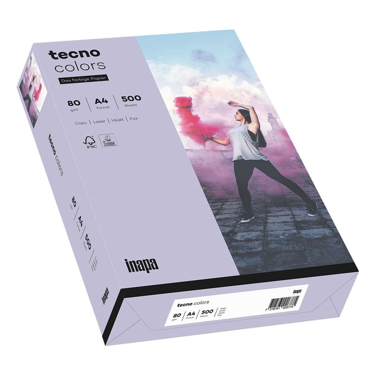 Inapa tecno Drucker- und Kopierpapier A4, tecno Pastellfarben, 80 500 Rainbow Format / Blatt Colors, DIN violett g/m²