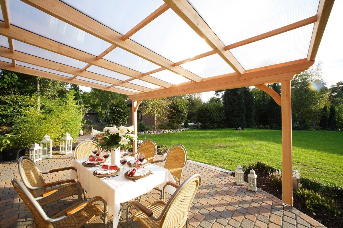 Skanholz Terrassendach Ravenna, BxT: 541x250 cm, Bedachung Doppelstegplatten, 541 cm Breite, verschiedene Tiefen