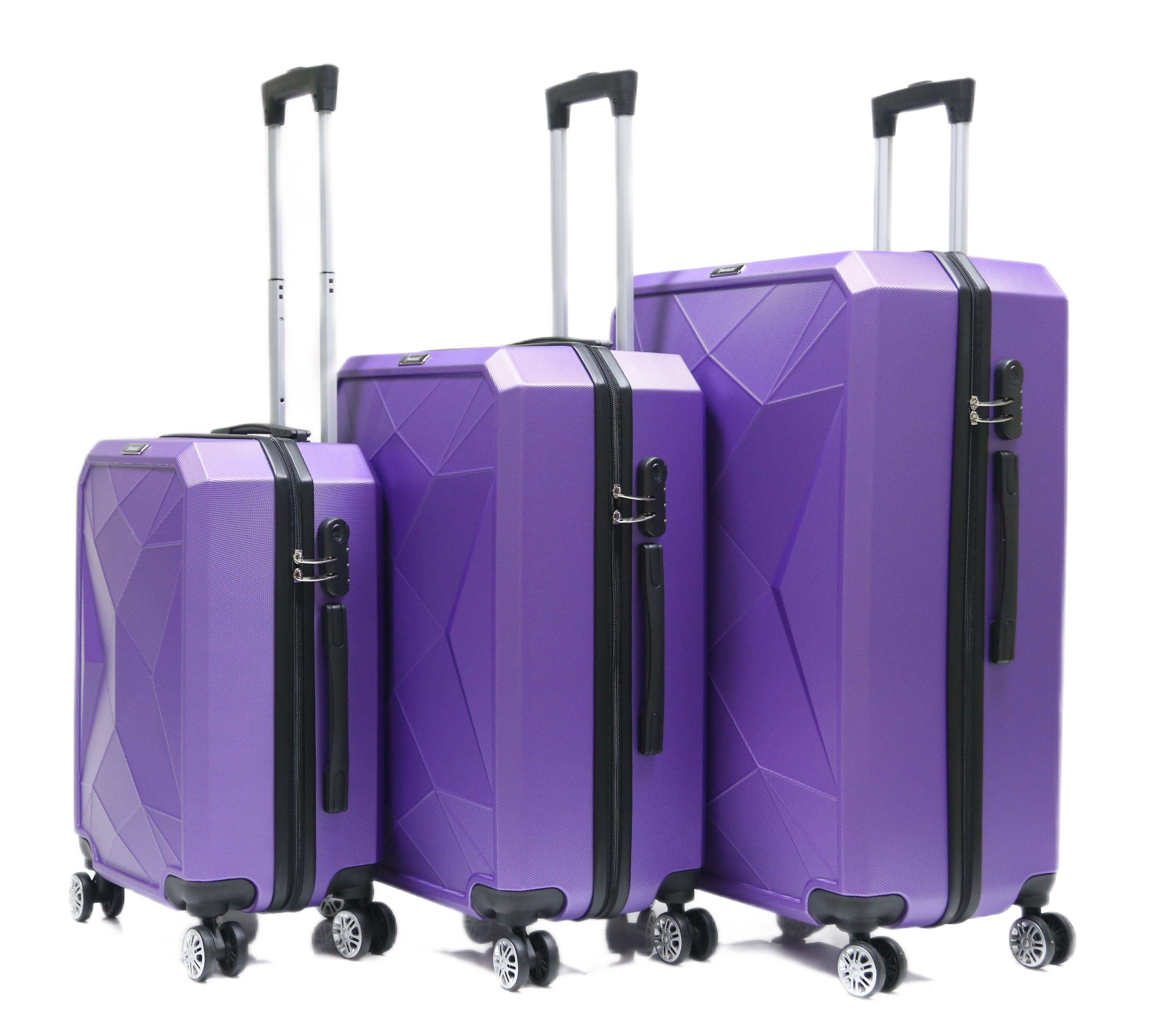 ABS-03 Reisekoffer 4 Set Rollen, Lila Kofferset, Koffer Hartschale Kofferset 3-teilig Trolley Cheffinger (3 tlg)