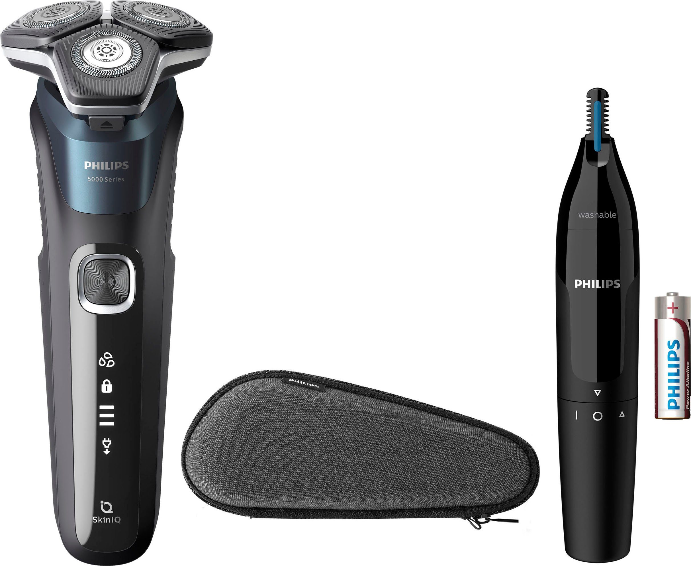 Philips Elektrorasierer Shaver Series 5000 S5889/11, ausklappbarer  Präzisionstrimmer, Nasen- und Ohrenhaartrimmer, Etui, mit SkinIQ Technologie | Haarschneider