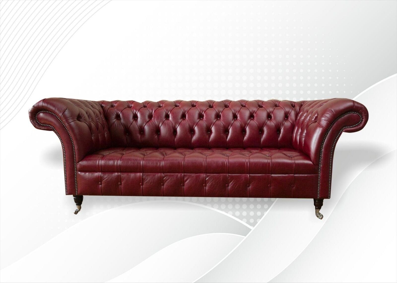 3-Sitzer Chesterfield 3 100% Sofort Sitzer Klassisch Sofas Leder Bordaux JVmoebel