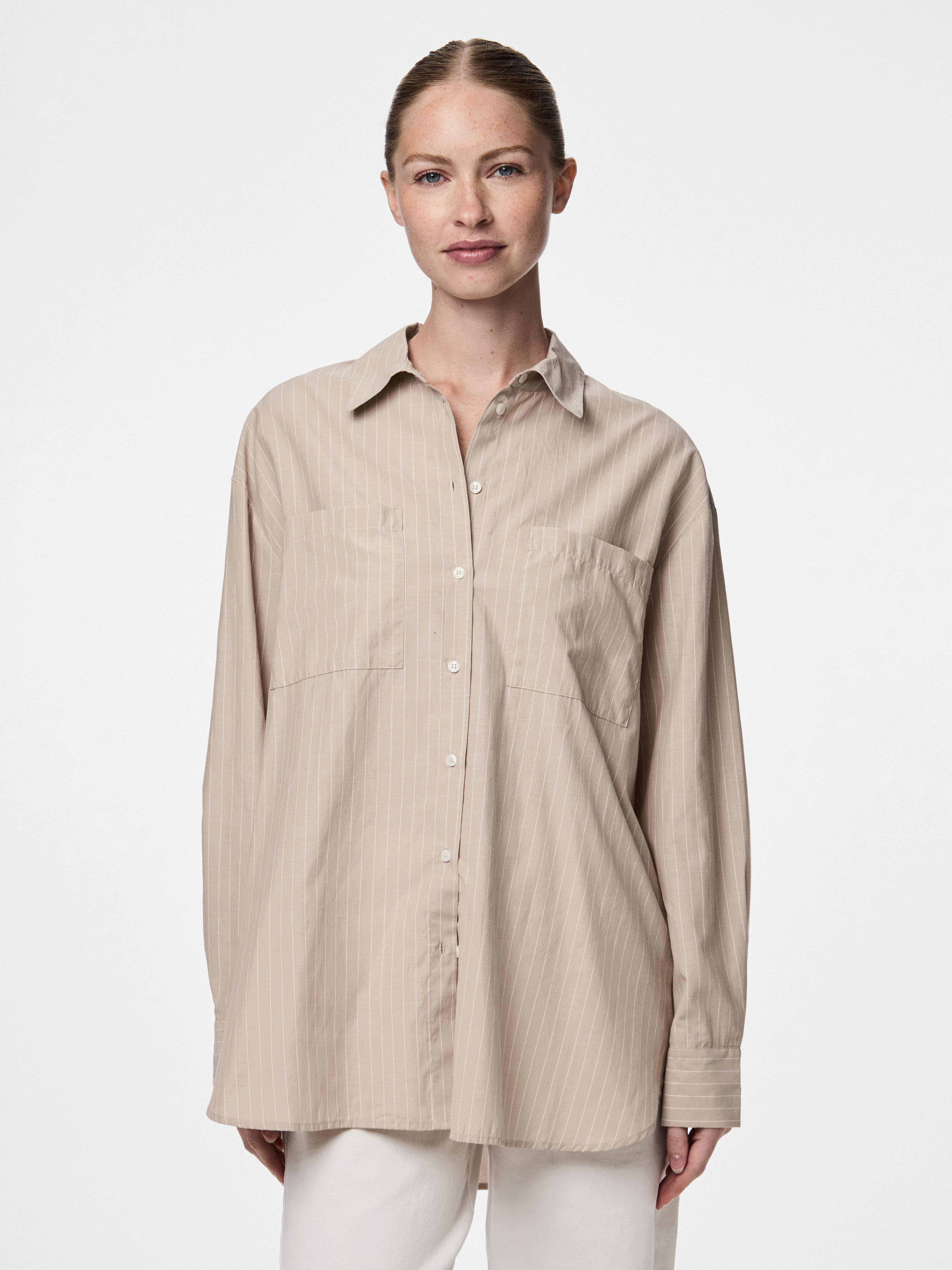 pieces Hemdbluse PCMELIA LS LOOSE SHIRT WVN NOOS BC mit abgerundetem Saum günstig online kaufen