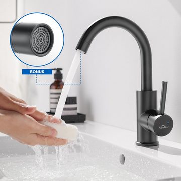 Auralum Waschtischarmatur 360° Drehbar Wasserhahn Einhandmischer Küchenarmatur Badarmatur Einhandmischer Wasserhahn Bad mit Pop Up, Schwarz