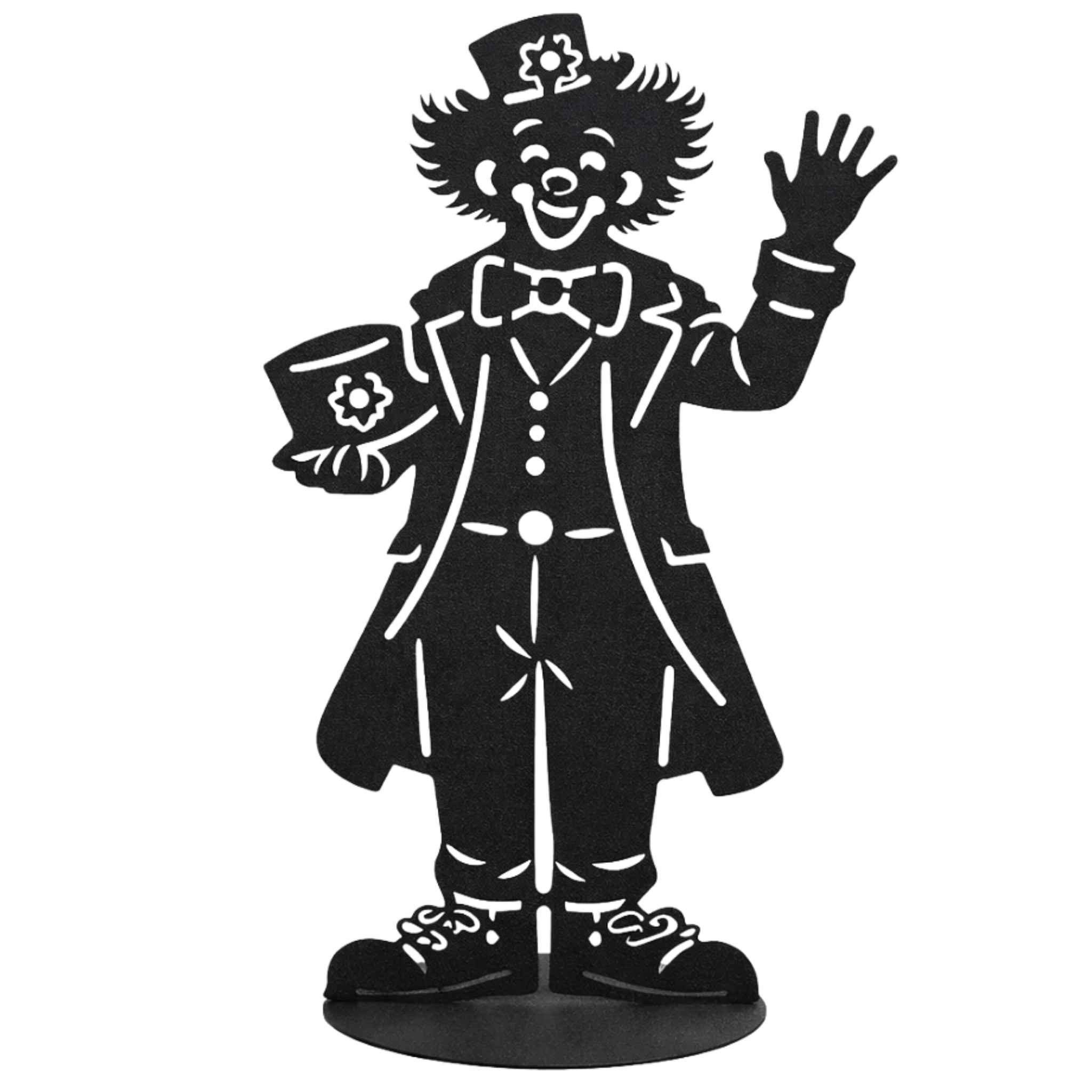 Rostikal Dekofigur Edelrost Clownfigur Bebbo 40 cm Cortenstahl Gartendeko mit Bodenplatte (1 Figur, Set bestehend aus 1 Figur), Für Wohnraum und Garten, originelle Geschenkidee Partydeko