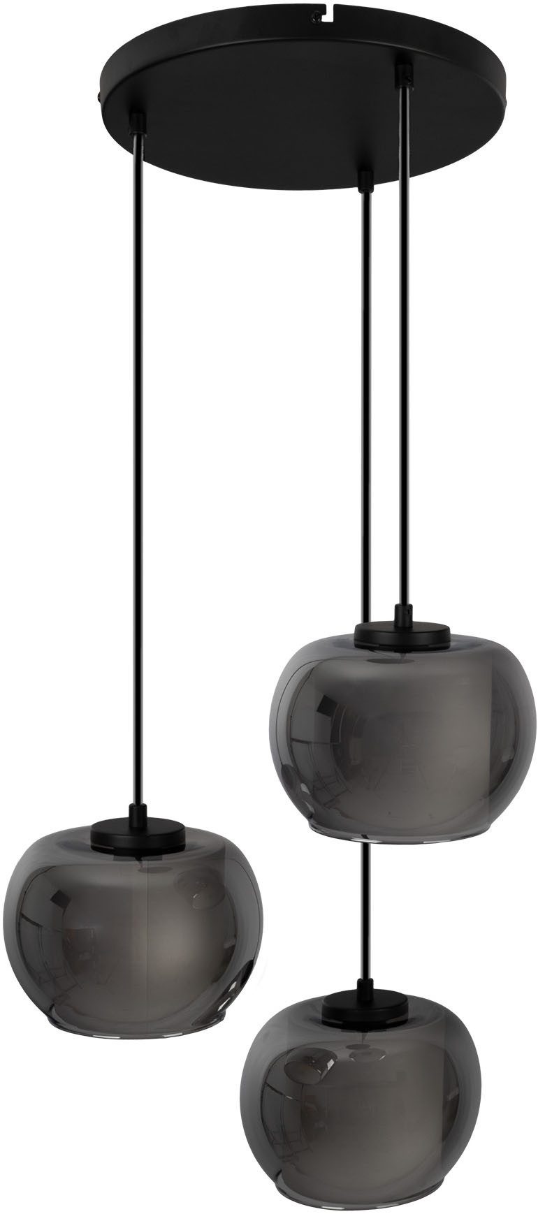 OTTO home Pendelleuchte Tanissa mit Doppelschirm, ohne Leuchtmittel, Pendellampe, 3er Rondell, Rauchglas, Stoffschirm, E27, Glasschirm