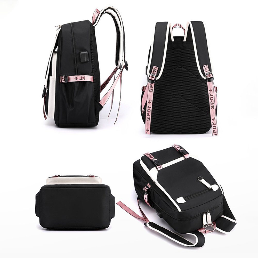 Schulranzen Freizeit Schulrucksack, Schultaschen Rucksack Set, mit schwarz,rosa GelldG Rucksack