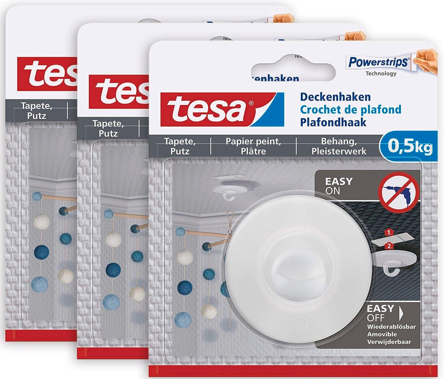 tesa Klebehaken POWERSTRIPS Deckenhaken mit max. 500g Haltekraft - Dekohake günstig online kaufen