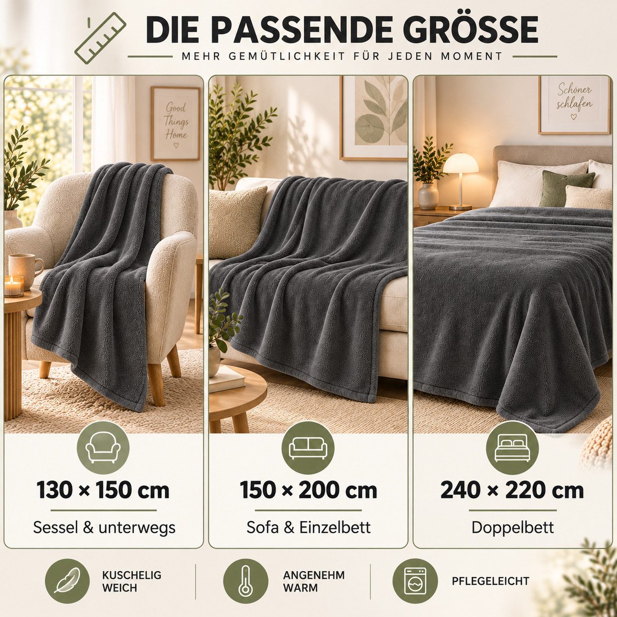 Wohndecke Kuscheldecke 260 g/m², flauschige Wohndecke, Fleecedecke, Oeko-Tex, Komfortec – Bild 2 von 5