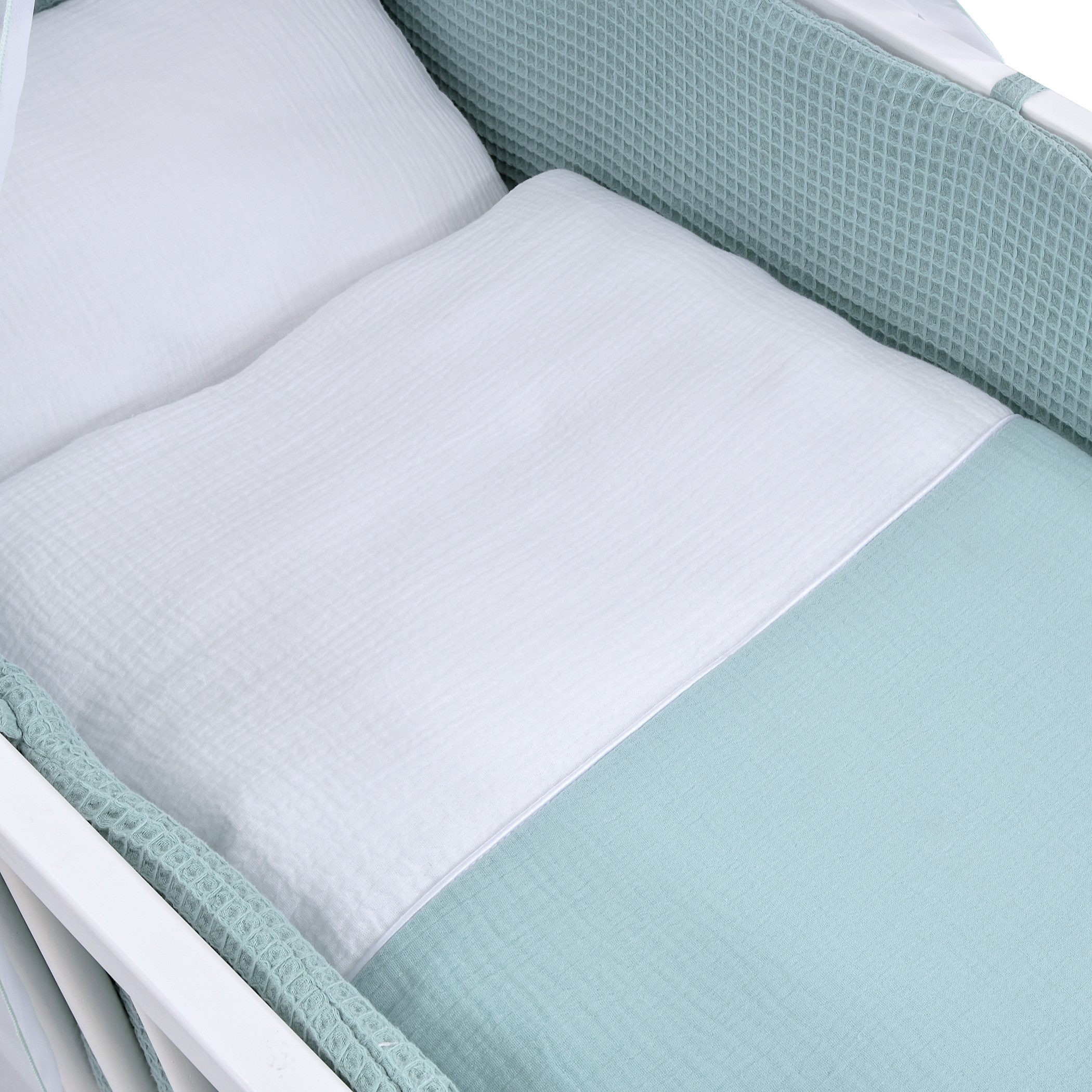 Baby-Delux Babybettwäsche Baby Wiegenset Waffelpique Musselin, Textilien, 6 teilig, Wiegenset 6-tlg. für Babywiege 90x40 (ohne Wiege) verschiedene Designs