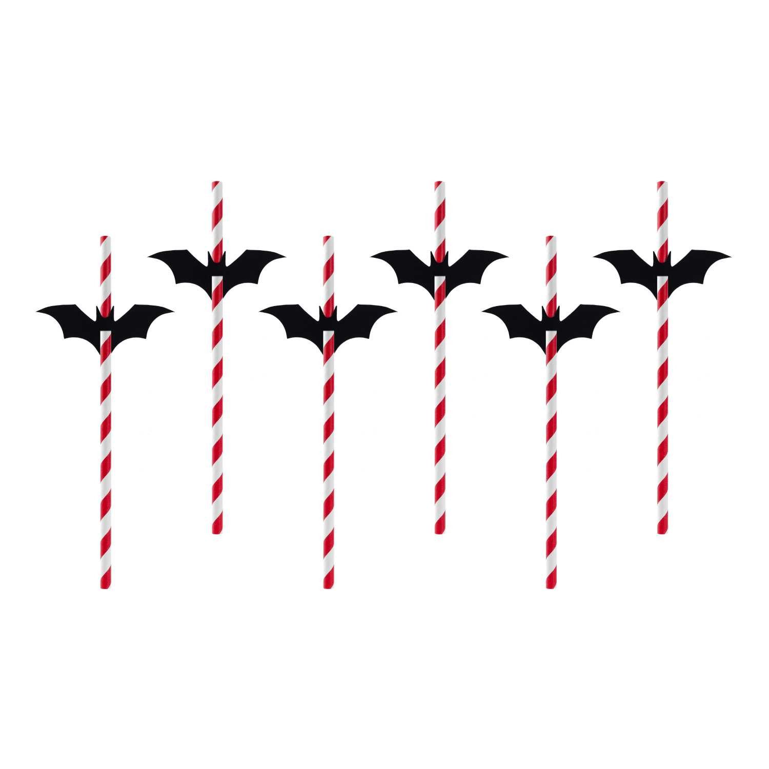 partydeco Geschirr-Set Papierstrohhalme Halloween 'Fledermäuse', 19,5 cm, Papier