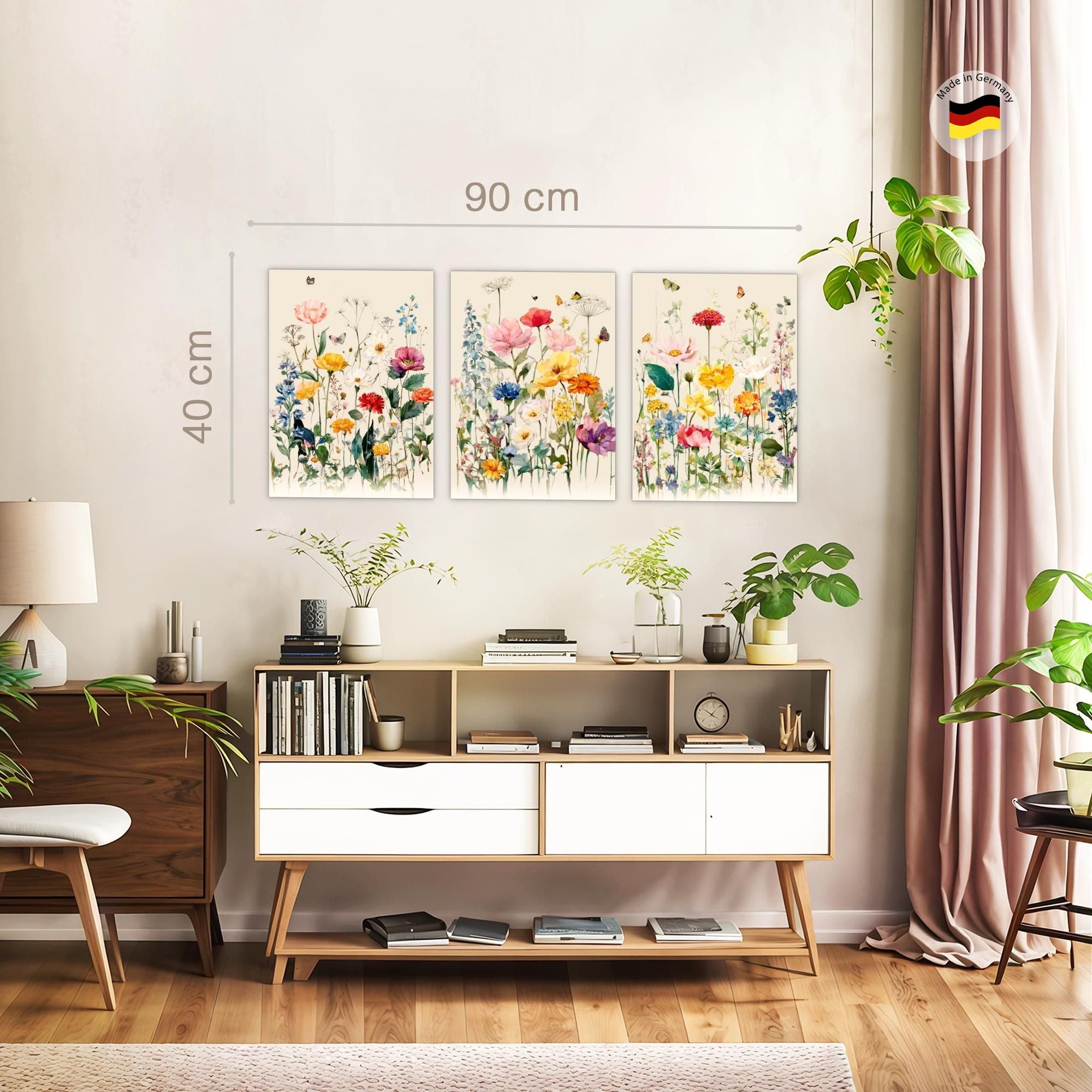 Novart Wandbild Wandbilder Set Wohnzimmer Schlafzimmer Blumen Blumenwiese N0408