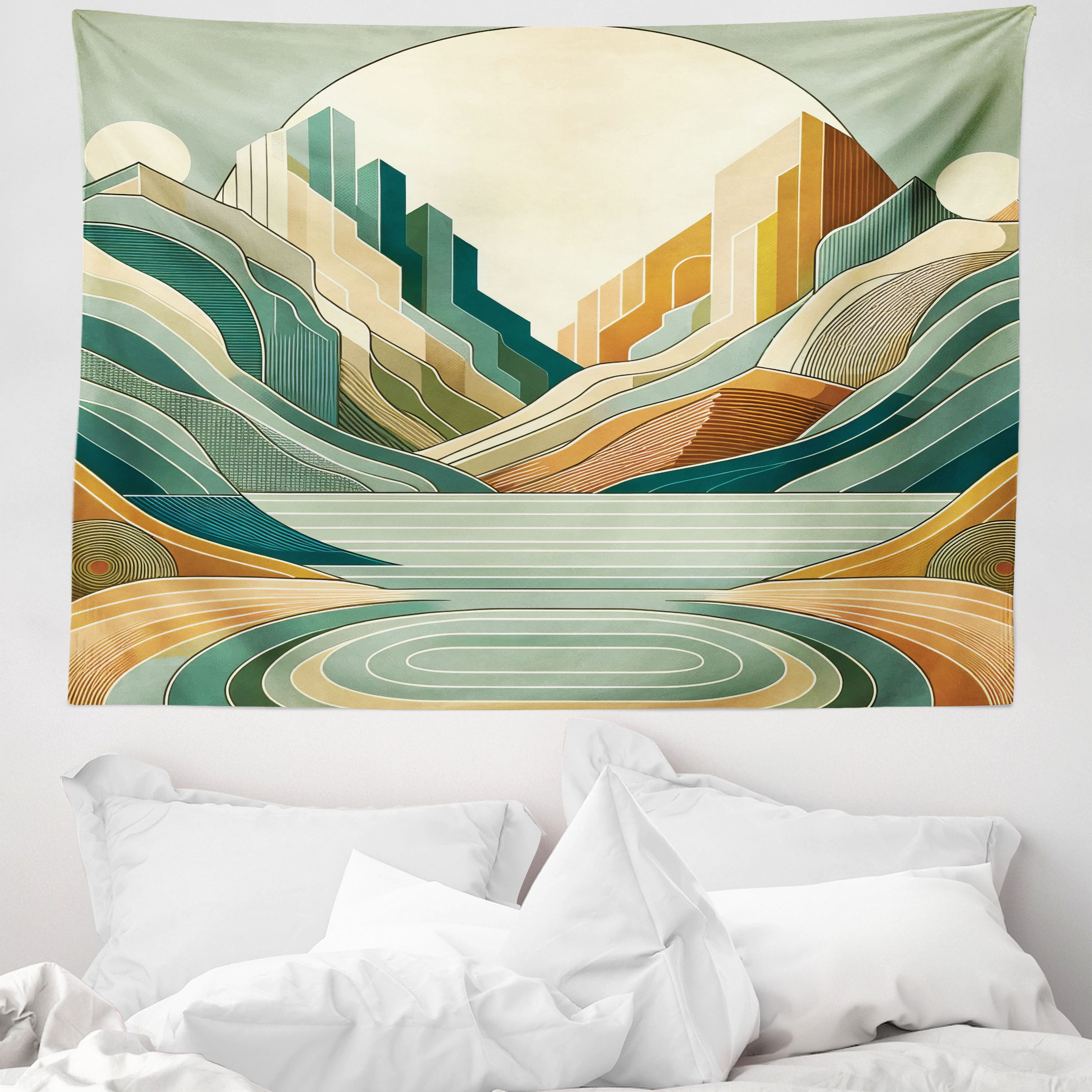 Wandteppich aus Weiches Mikrofaser Stoff Für das Wohn und Schlafzimmer, Abakuhaus, rechteckig, See Pastell Landschaft