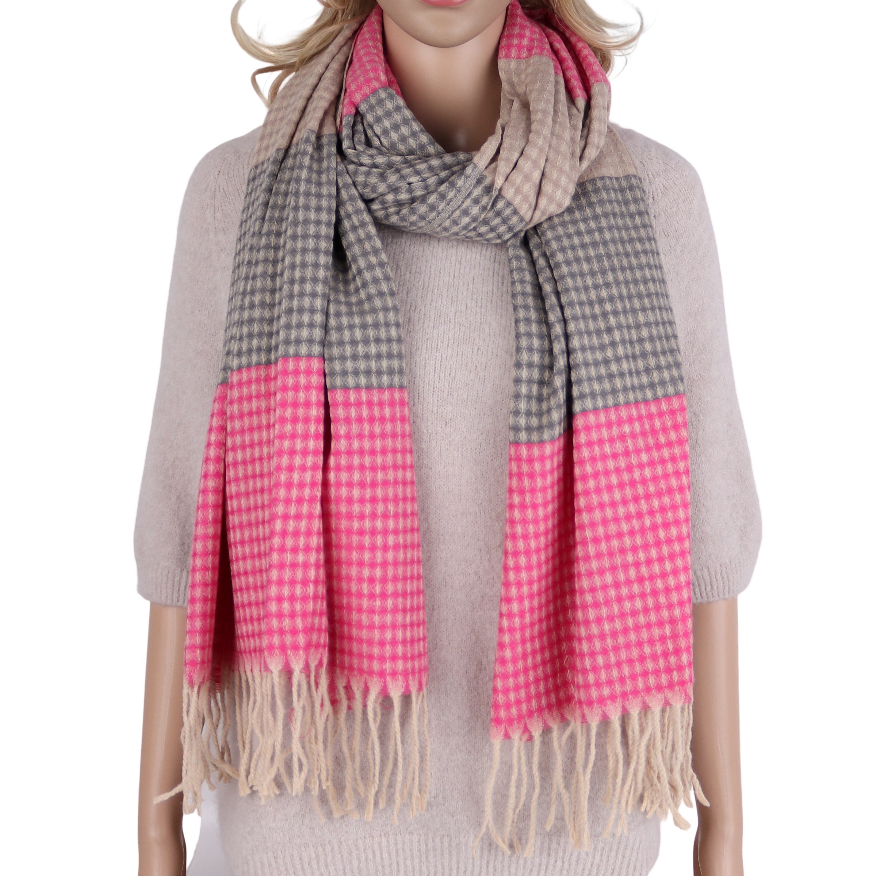 MIRROSI Modeschal weicher und warmer Schal mit Fransen, ca.70x180cm, (Streifen Muster), Damen Halstuch ideal für Herbst und Winter