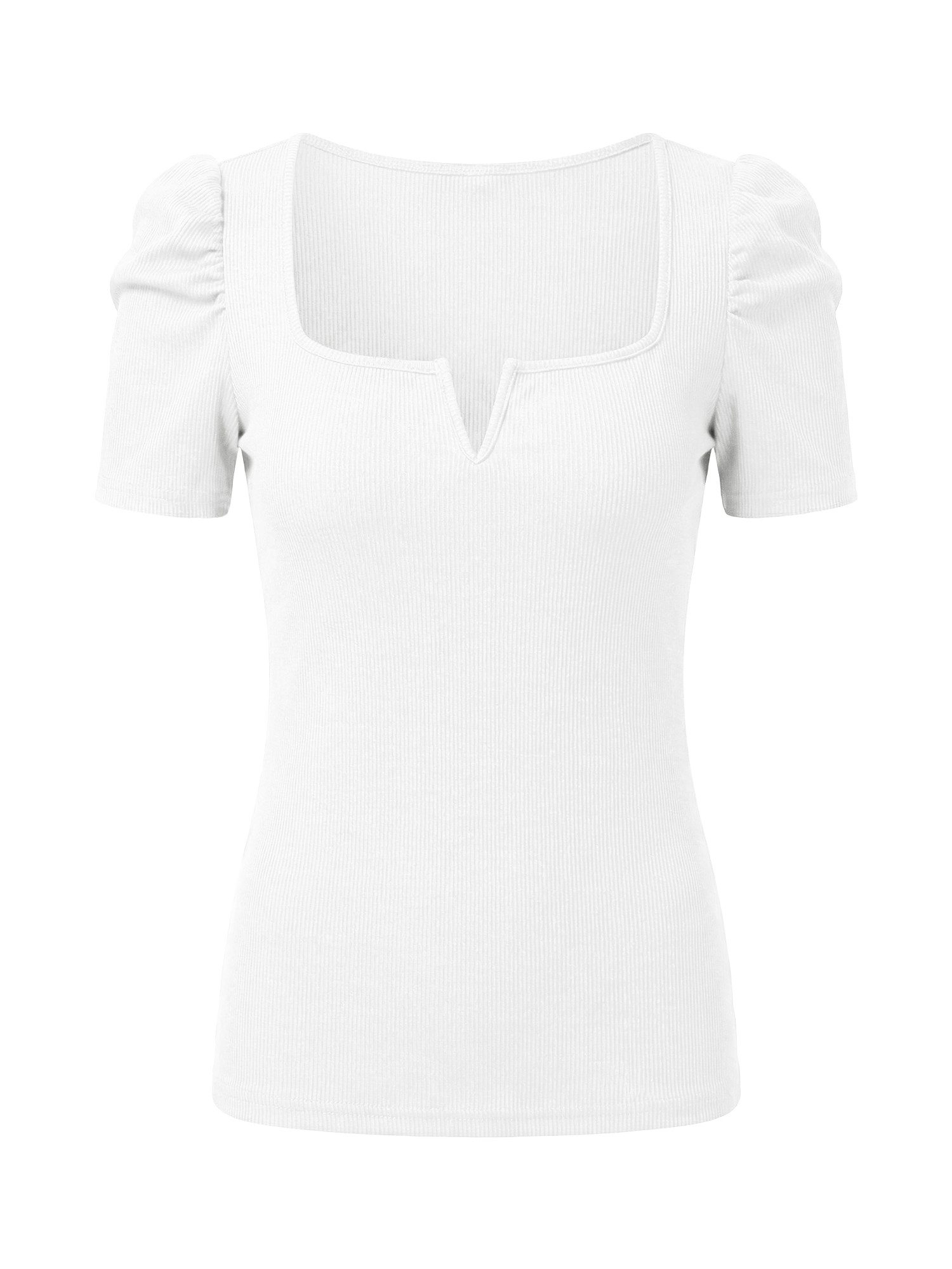 Imily Bela T-Shirt Damen Geripptes mit Puffärmeln Quadratischer Kragen und V-Notch (Packung, 1-tlg., 1per-Pack) in Unifarbe – Bild 5 von 5