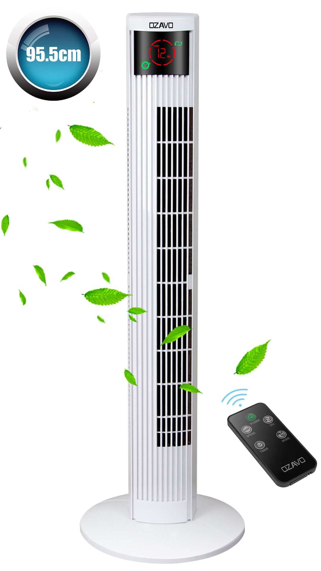 Turmventilator OZ1618 Ventilator leise 70° Oszillation,3 Modi,95,5cm, 12h Timer