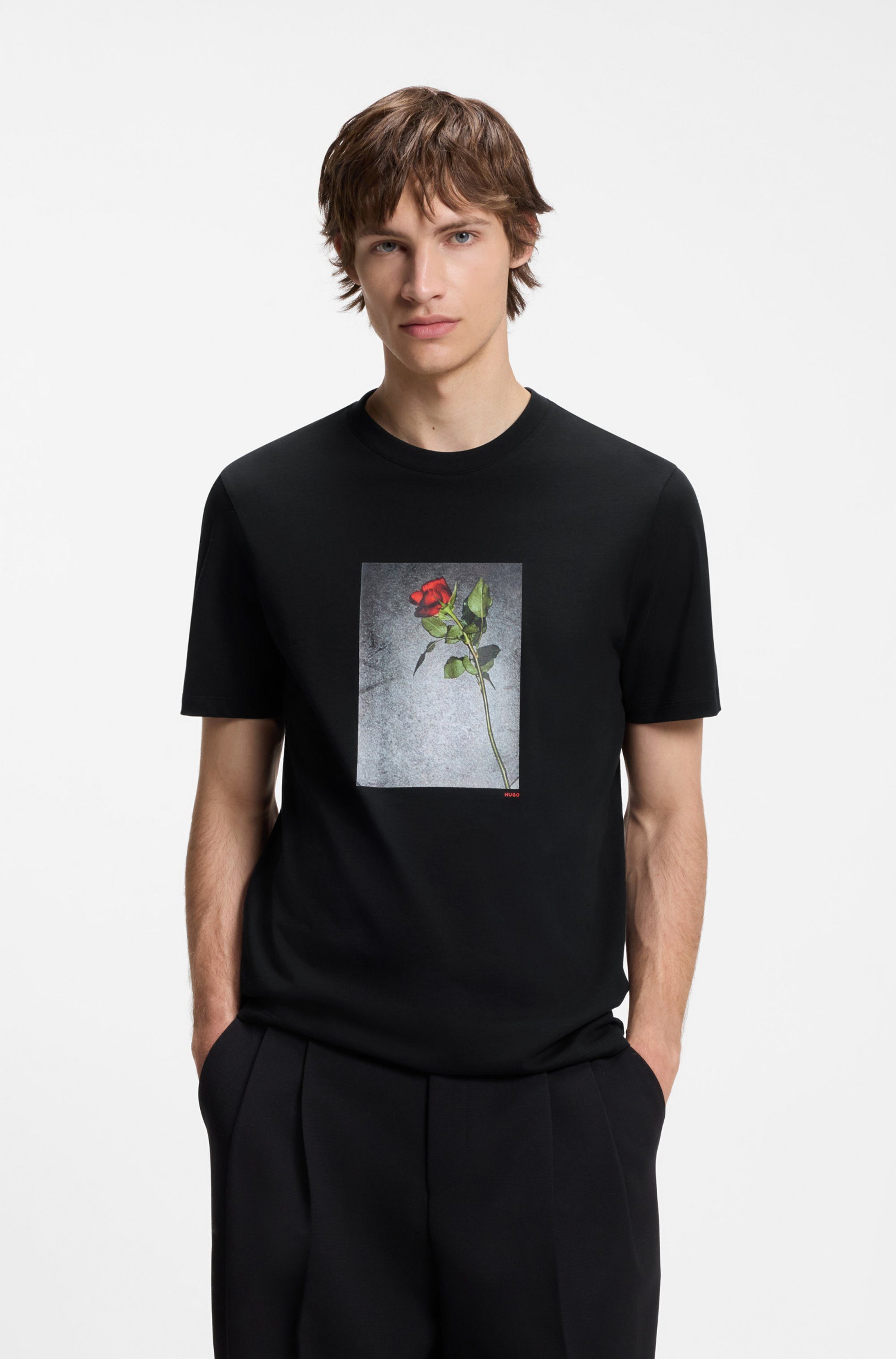 HUGO T-Shirt Durose Fotodruck, reine Baumwolle, Regular Fit