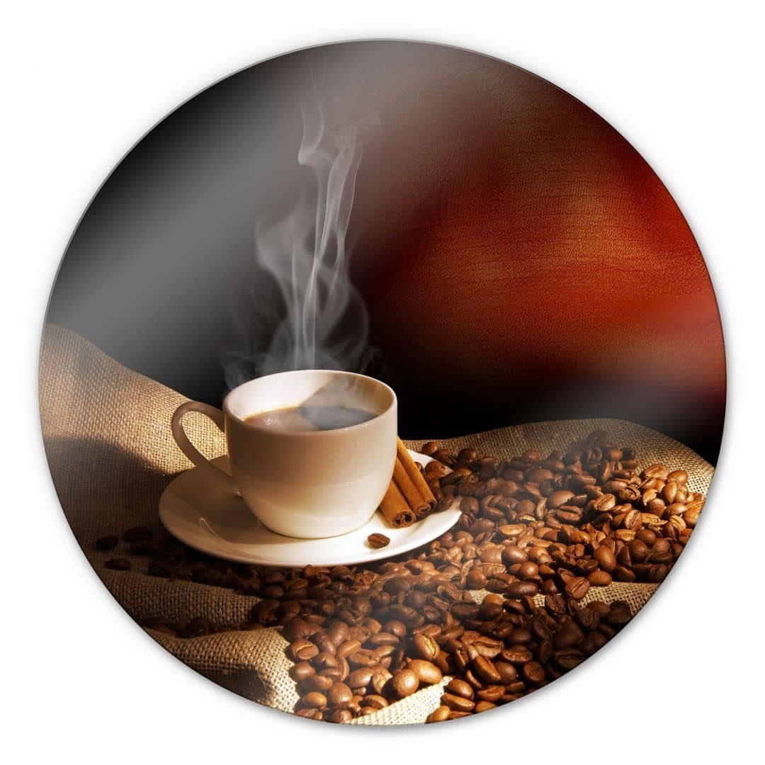 K&L Wall Art Glasbild Glas Wandbild Rund Glasbild Poster Coffee Küche Kaffeegenuss, Wandschutz Deko Bilder