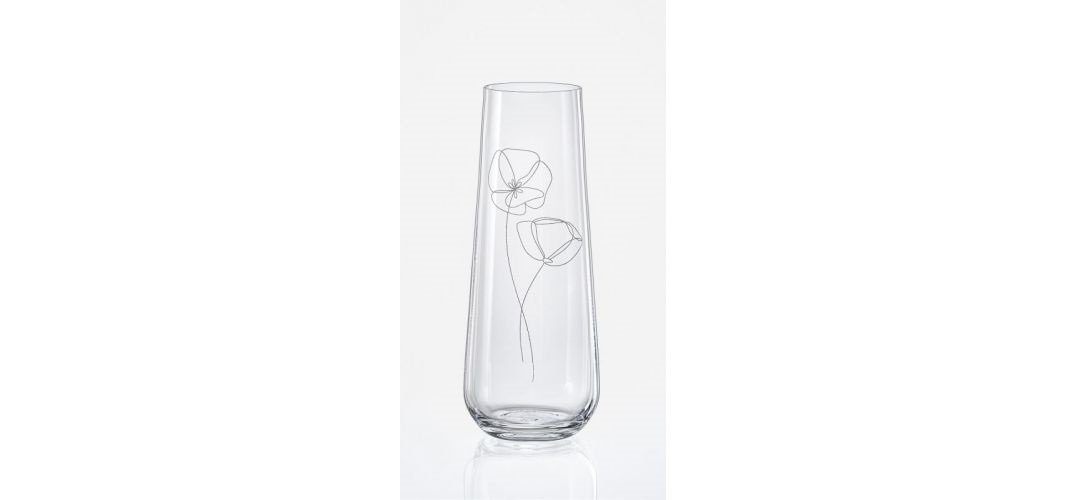 Crystalex Sektglas Blooming Meadow Prosecco Gläser 2 Dekorationen, 4-tlg., Kristallglas, 250 ml, 4er Set, Kristallglas, Pantografie, Blumen Gravur