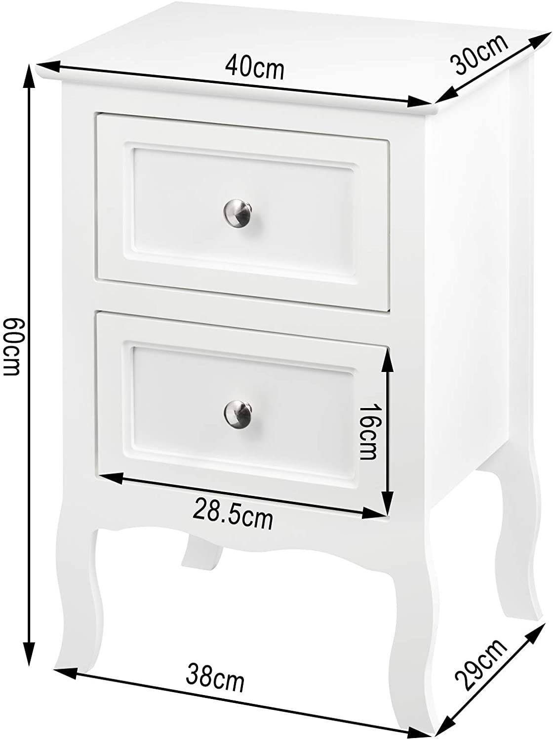 Woltu Nachttisch (1-St), Stil barock, 40 x 60 x 30 cm MDF, mit 2 Schubladen