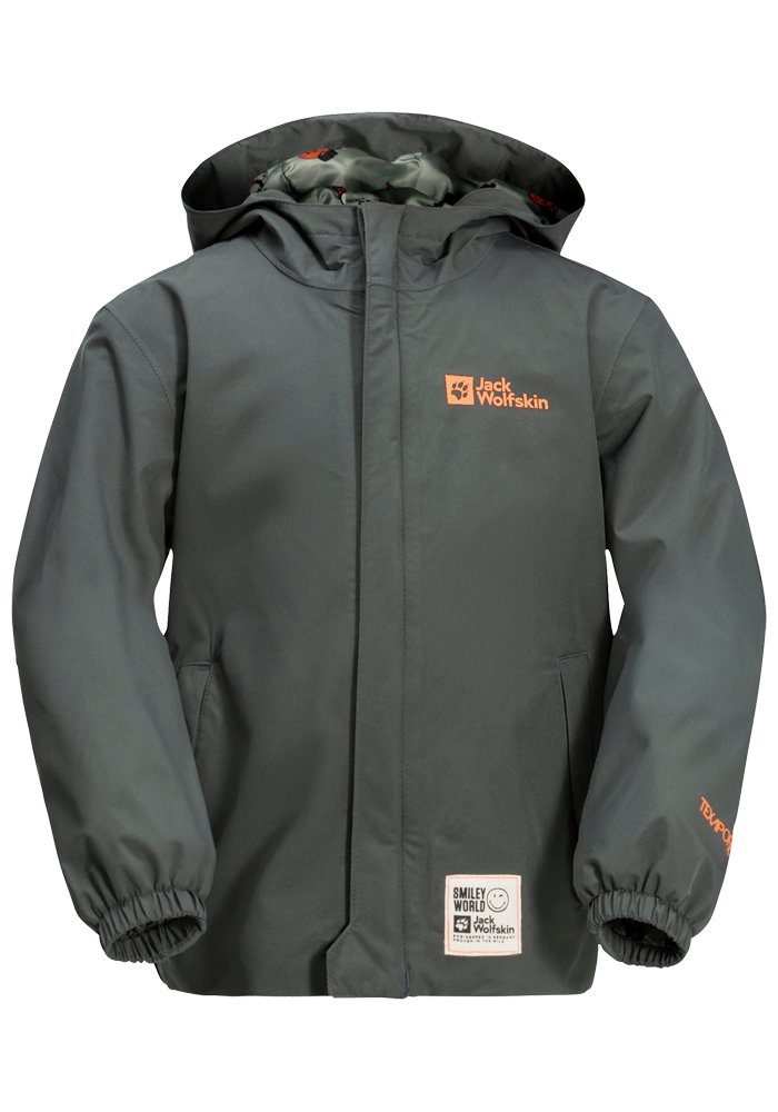 Jack Wolfskin Outdoorjacke SMILEYWORLD 2L JKT K mit Kapuze, für Kinder, winddicht, wasserdicht, atmungsaktiv