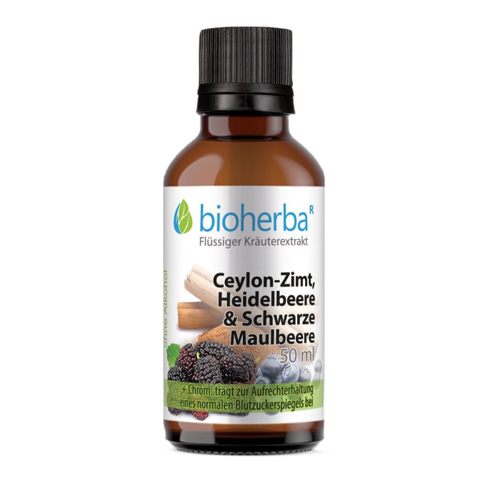 BIOHERBA R Ceylon-Zimt Heidelbeere & Schwarze Maulbeere Tropfen Tinktur 50 ml Nahrungsergänzungsmittel