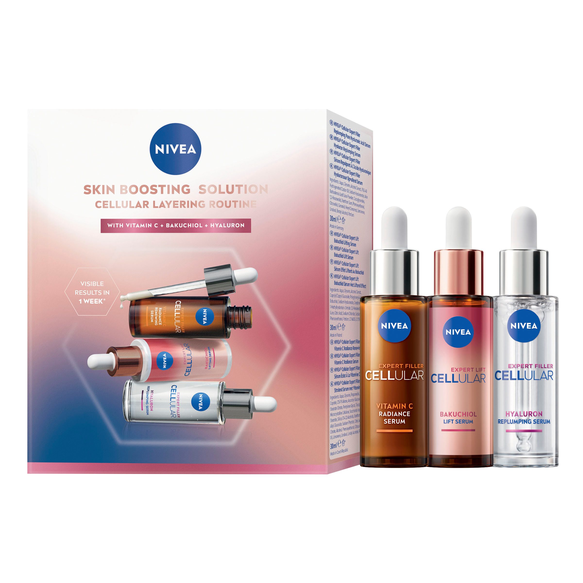Nivea Gesichtspflege-Set CELLULAR SERUM LAYERING ROUTINE-SET, 3-tlg., mit drei Seren, flüssige Textur, dermatologisch getestet